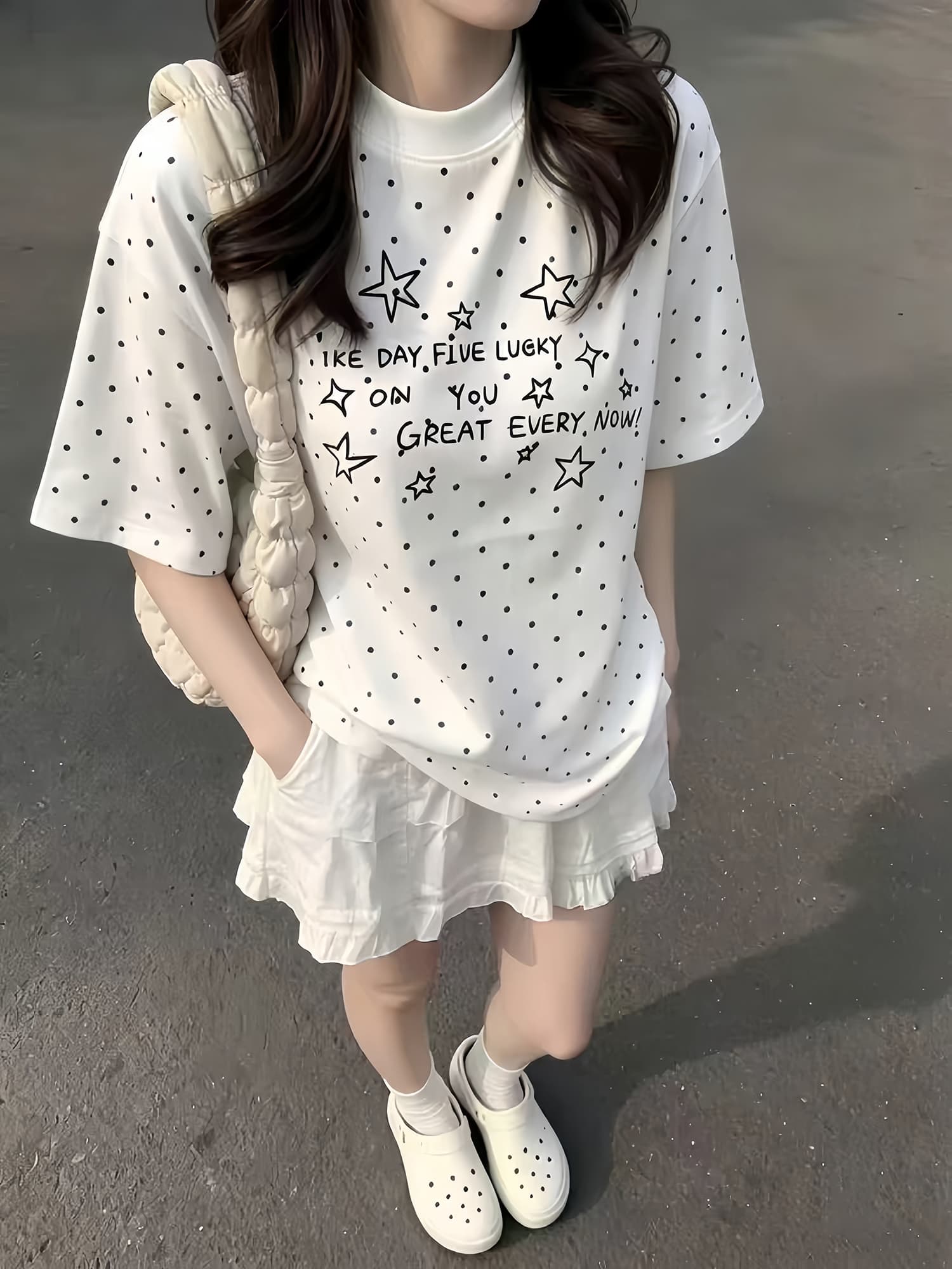 2026 새로운 폭발 별 도트 무늬 반팔 티셔츠 여성 여름 중학교 고등학생 루즈핏 맨위 트렌디 상세 이미지 4