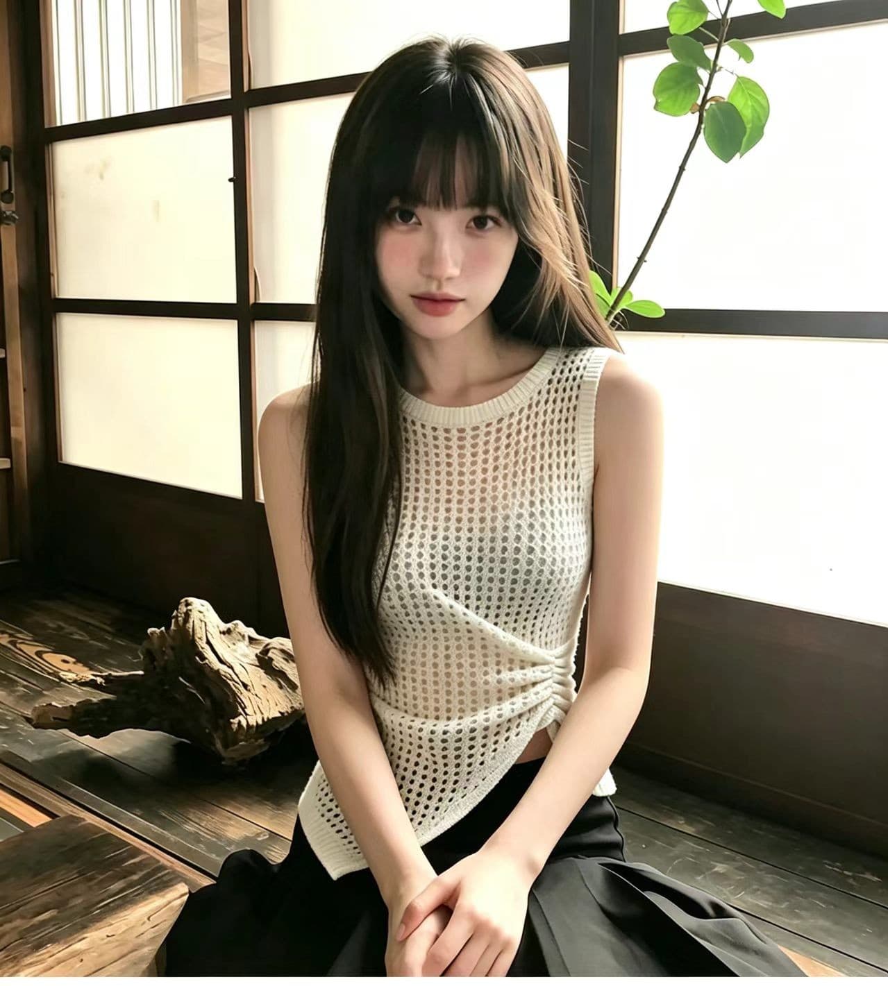 실사 고급 센스 라운드 넥 홀로우 아웃 민소매 조끼 여성 2026 새로운 여름 특별 아름다운 꼬집기 허리 니트 맨위 상세 이미지 5