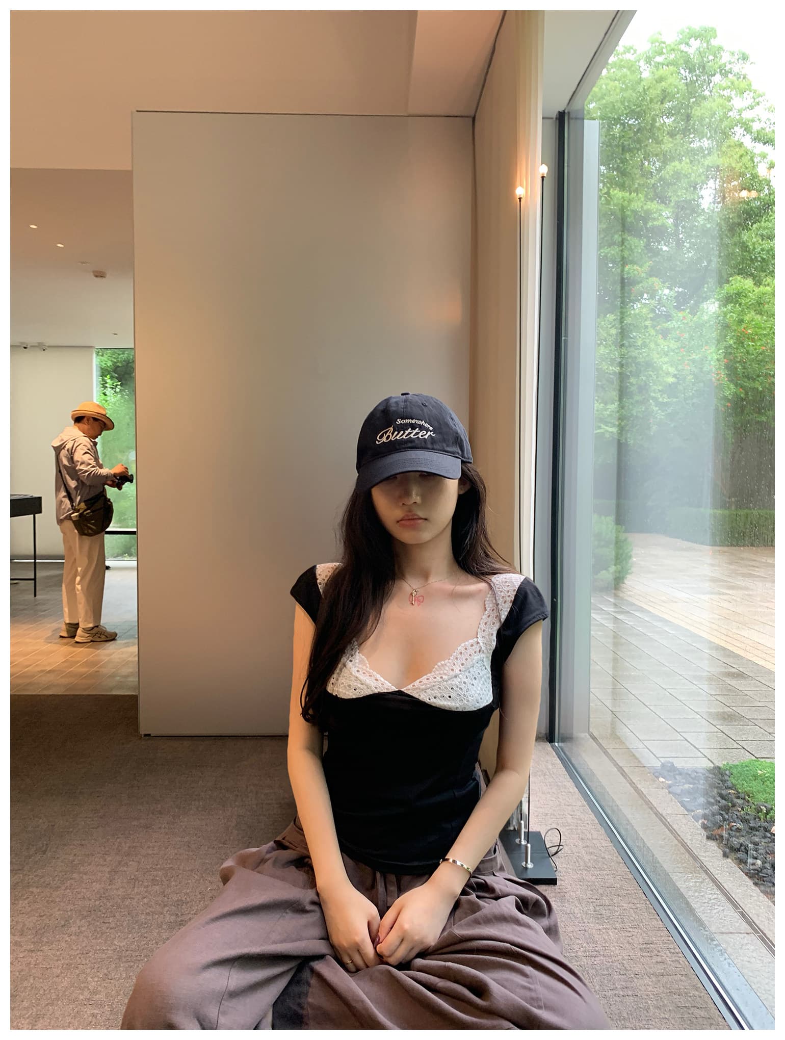 sheepland 흑인과 백인 편지 레이스 측면 광장 칼라 주간 실크 반팔 티셔츠 여성 여름 몸매 가꾸기 슬림해 보이는 순수한 욕망 맨위 이미지 5
