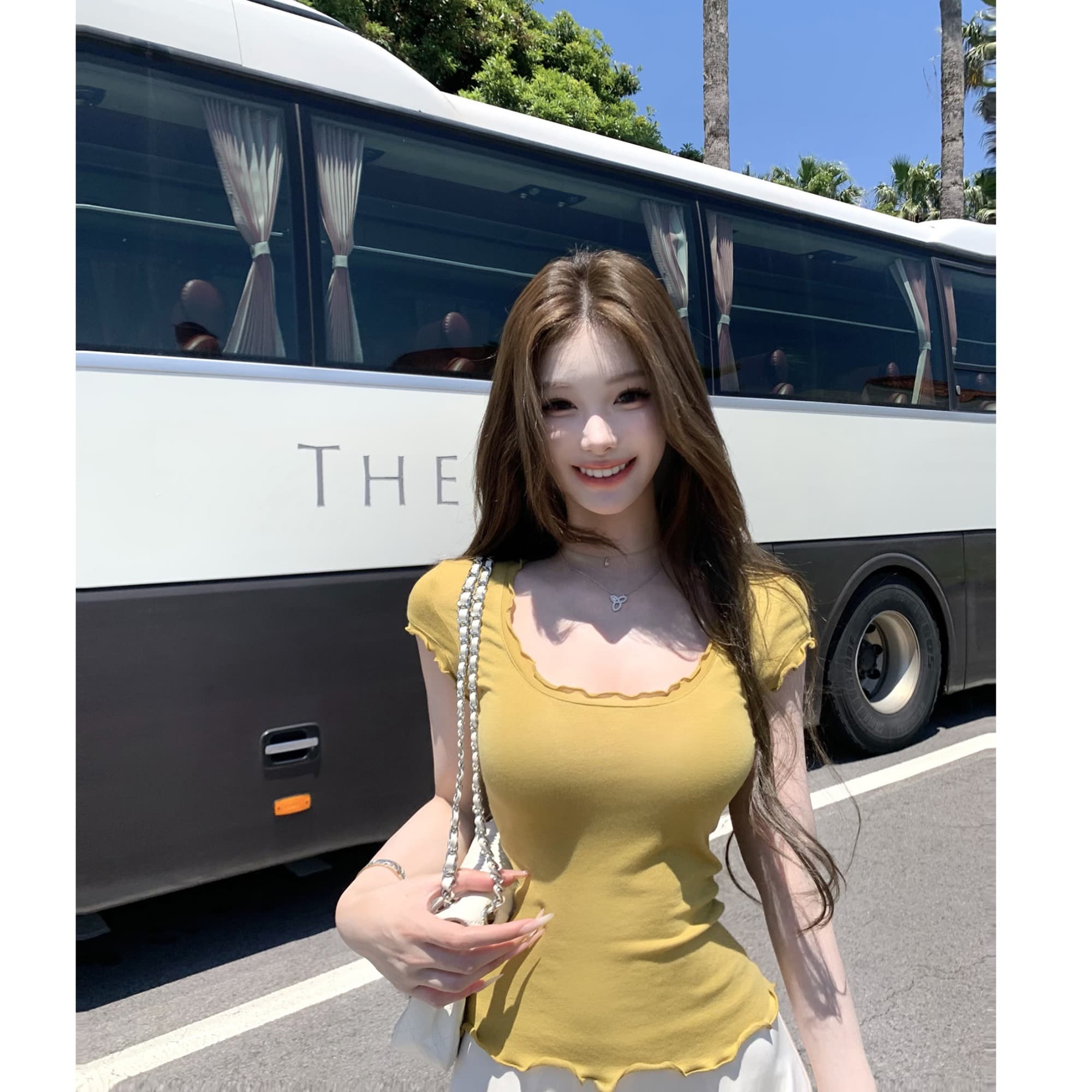 jmshop 아름다움 욕망 빛 요리 한 tee 정회원 보존 프릴 반팔 티셔츠 여성 u 칼라 물결무늬 측면에 의류