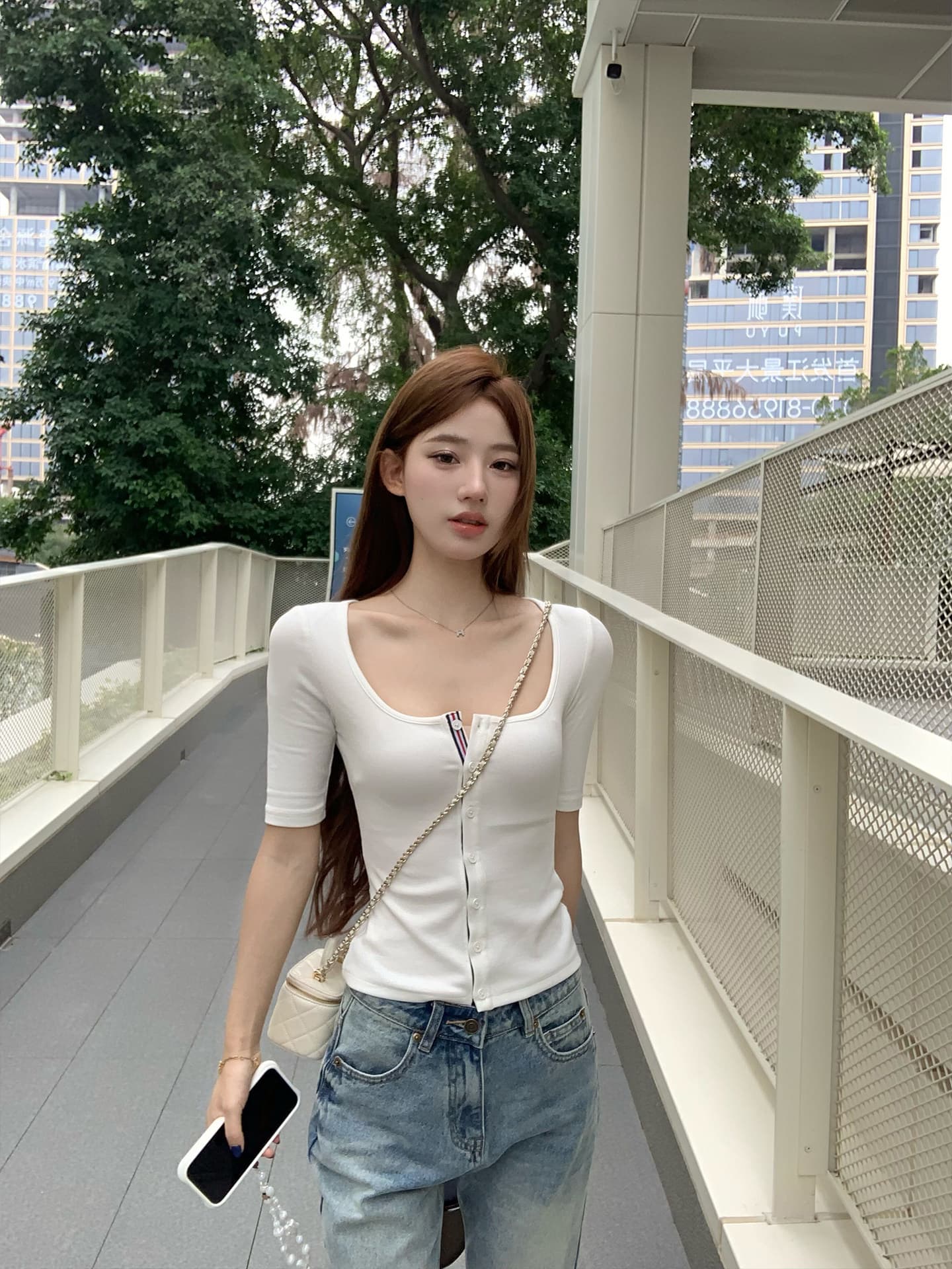 송 긍정적 인 En 화이트 리본 7부 소매 중간 소매 티셔츠 여성 여름 새로운 몸매 가꾸기 미니멀리즘 다용도 쇼트 스타일 작은 맨위 이미지 3
