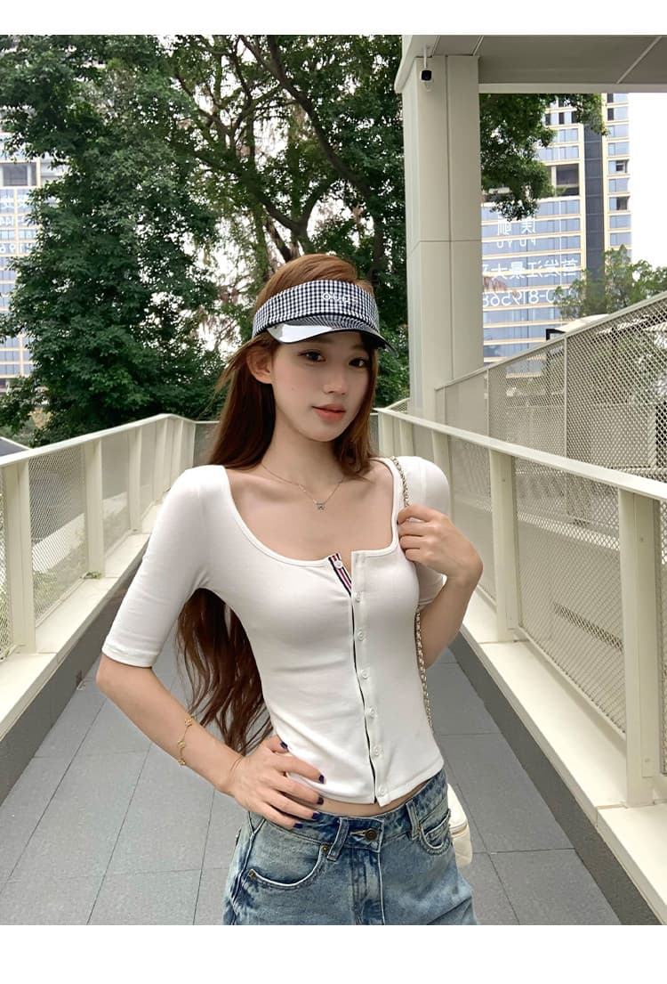 송 긍정적 인 En 화이트 리본 7부 소매 중간 소매 티셔츠 여성 여름 새로운 몸매 가꾸기 미니멀리즘 다용도 쇼트 스타일 작은 맨위 상세 이미지 13