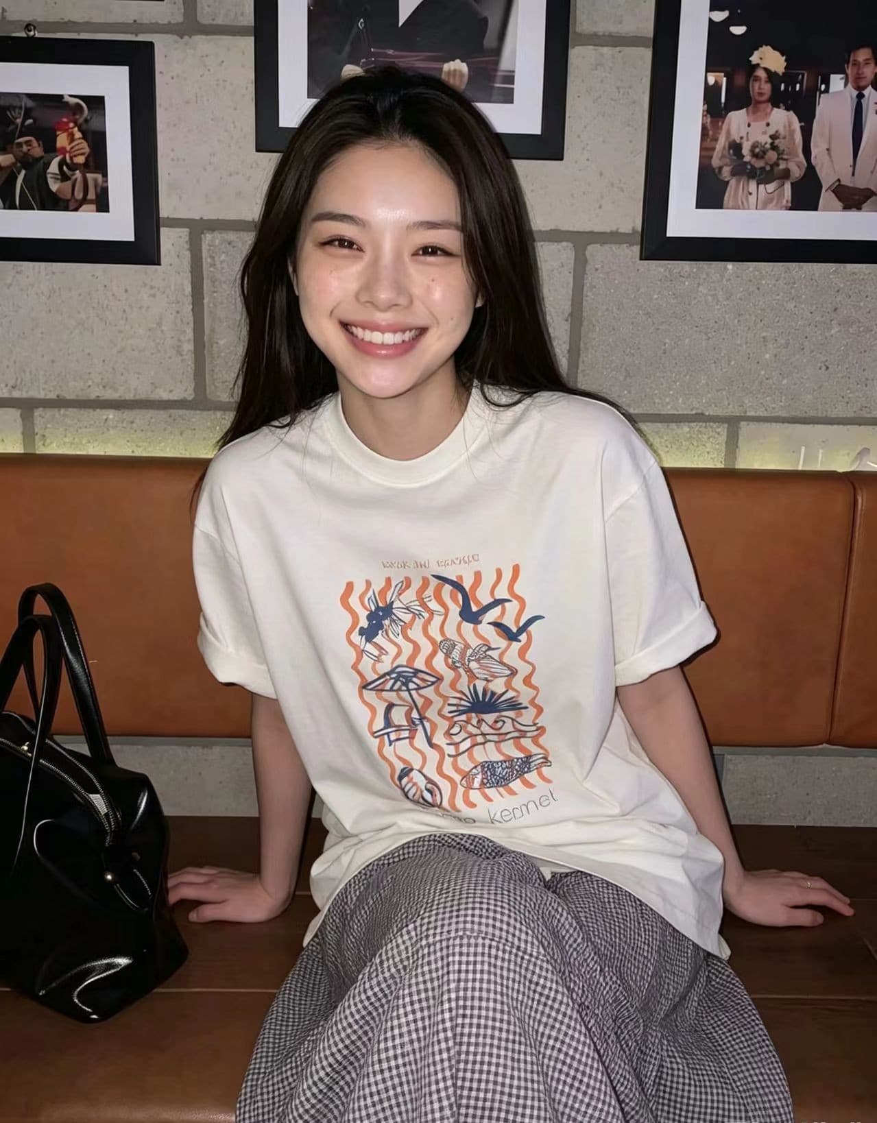 한 부서 달콤함 ins 학원 스타일 루즈핏 캐주얼 순면 무거운 반팔 티셔츠 여성 동물 회화 트렌디 상세 이미지 4