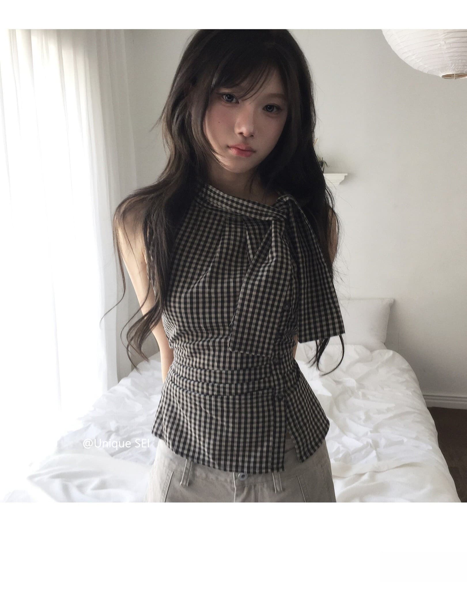 eihey 어 이봐 한 부서 레트로 체크무늬 나비 넥타이 허리 수축 주름 디자인 센스 슬림해 보이는 민소매 조끼 품격 맨위 상세 이미지 10