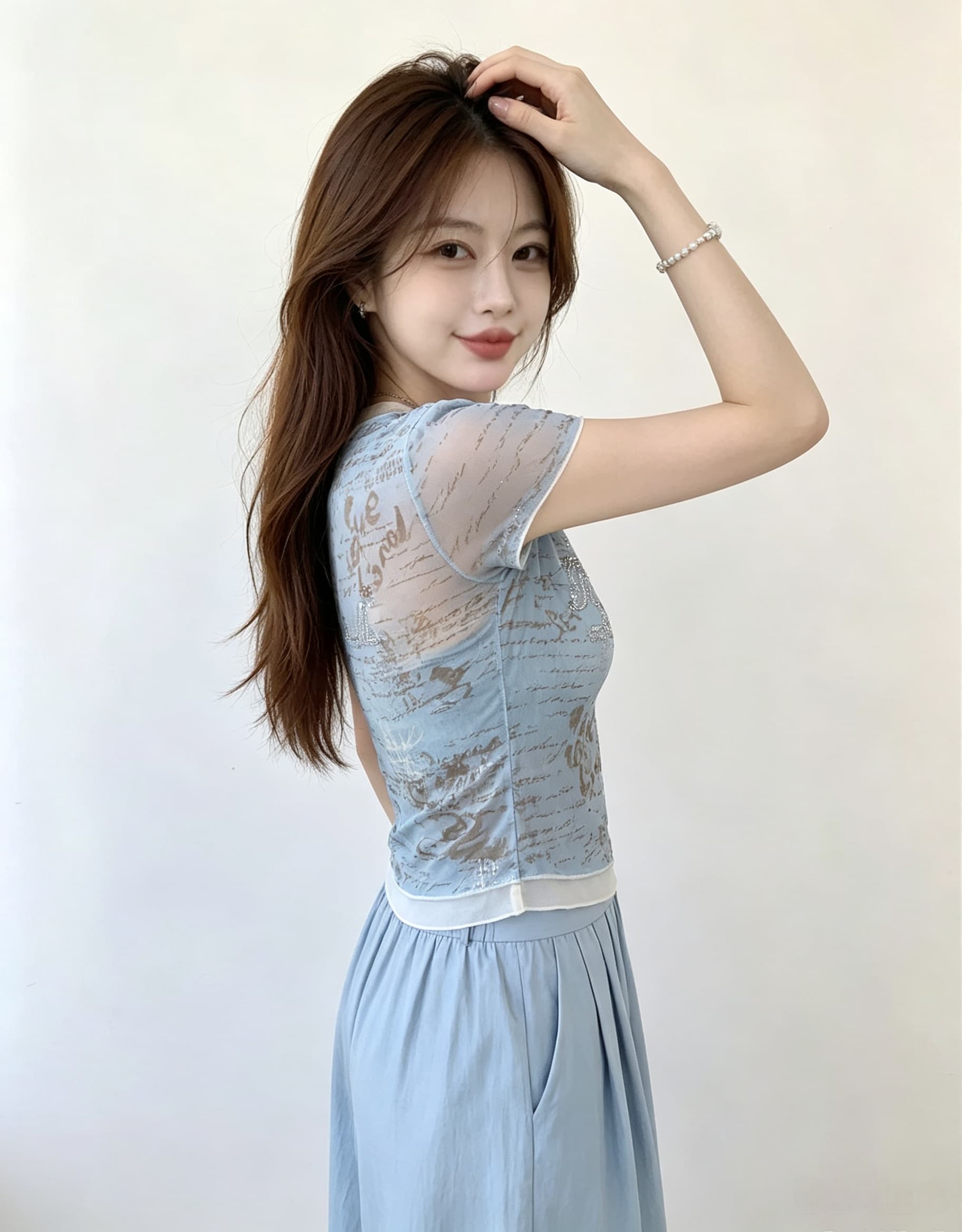 실사 한 부서 파란색 페이크 레이어드 쇼트 스타일 긍정적 인 어깨 반팔 티셔츠 여성 여름 몸매 가꾸기 작은 키 디자인 센스 맨위 이미지 3