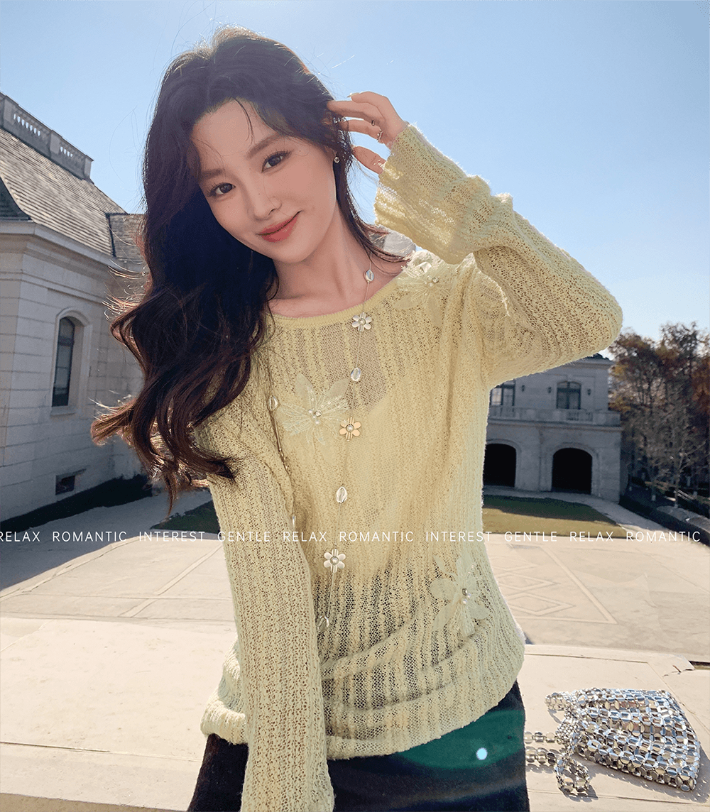 한 부서 느긋한 바람 긴팔 보트넥 니트 스웨터 여성 봄 느슨함 캐주얼 맨위 상세 이미지 5