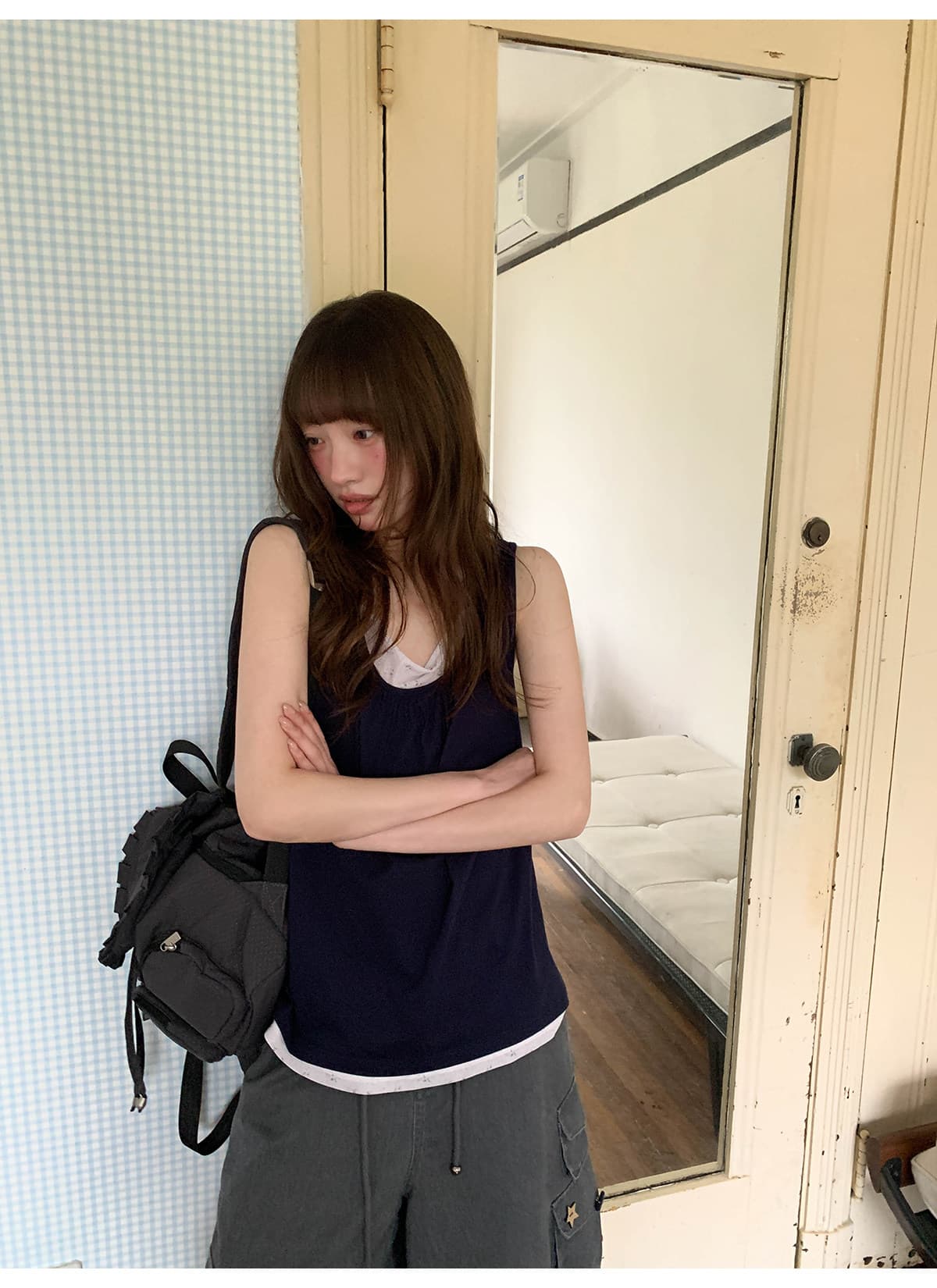 안녕하세요. 대포 페이크 레이어드 패치워크 조끼 여성 여름 새로운 한 부서 작은 루즈핏 디자인 센스 니트 스웨터 맨위 상세 이미지 15