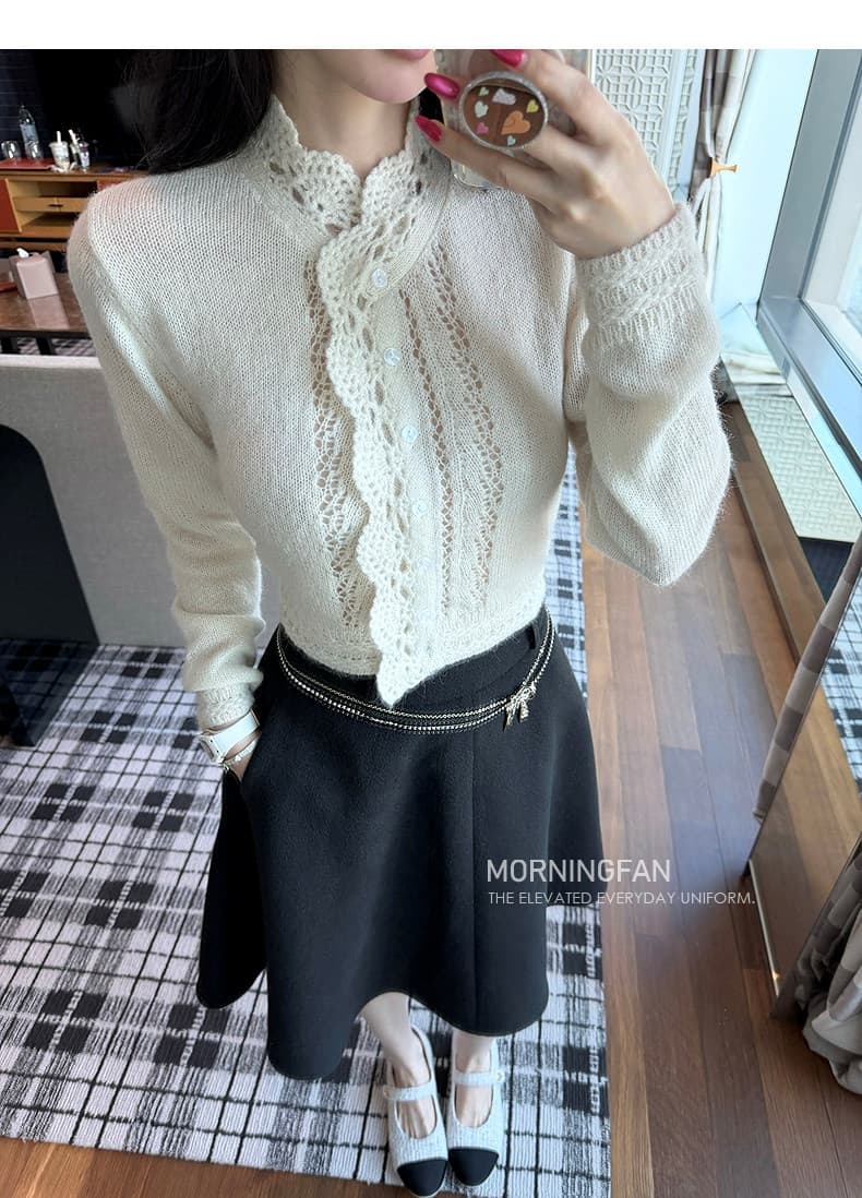 안녕하세요. 팬 팬 무거운 작업 홀로우 아웃 수공 자수 우는 소리 센스 니트 오픈 가디건 여성 봄 가을 스웨터 인사이드 잡아라. 의류 상세 이미지 9