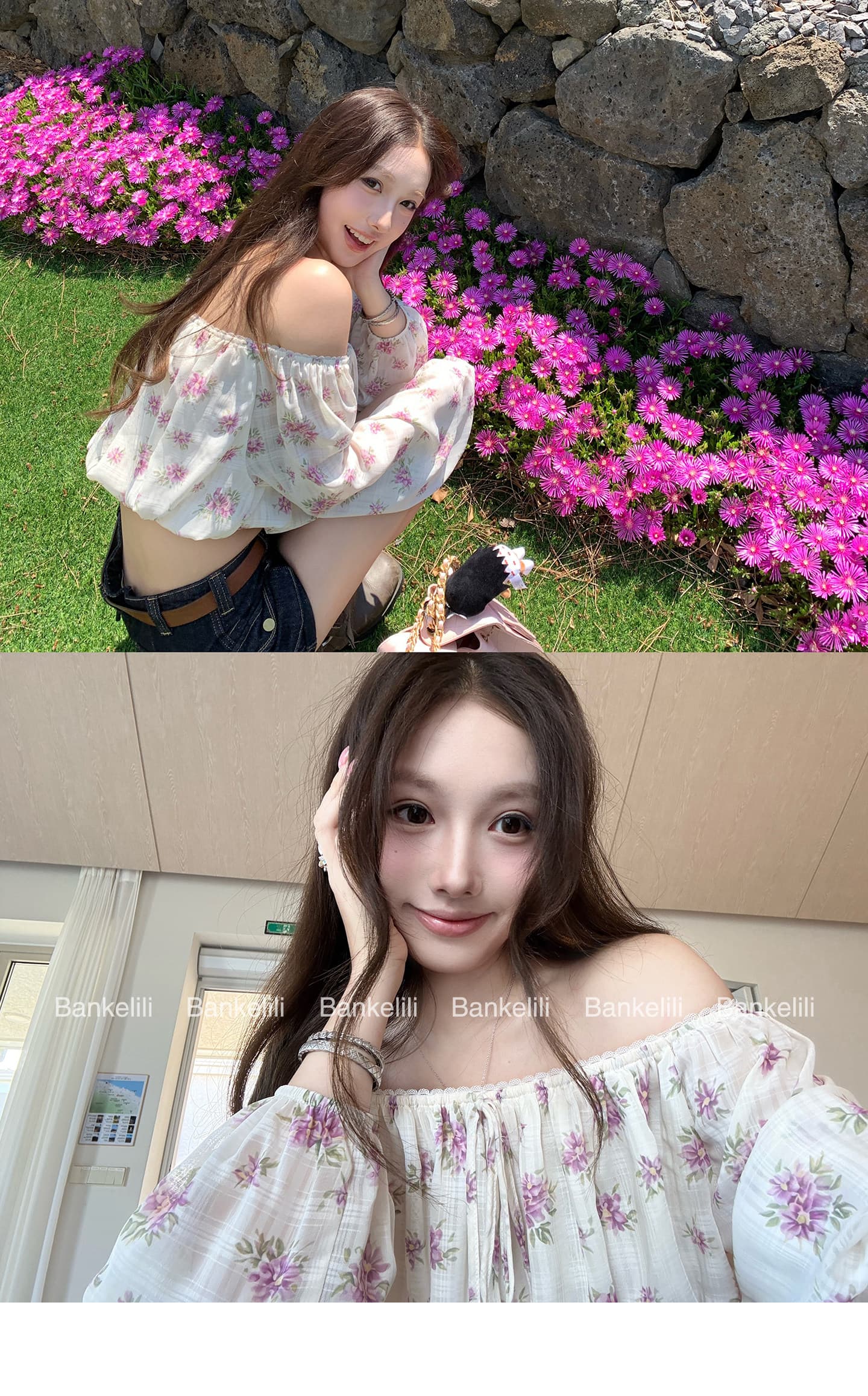 밤나무 코코아 bankelili rl 중년 꽃무늬 오프숄더 펌프 로프 꽃무늬 슬림해 보이는 연령 감소 여성 셔츠 여름 상세 이미지 2