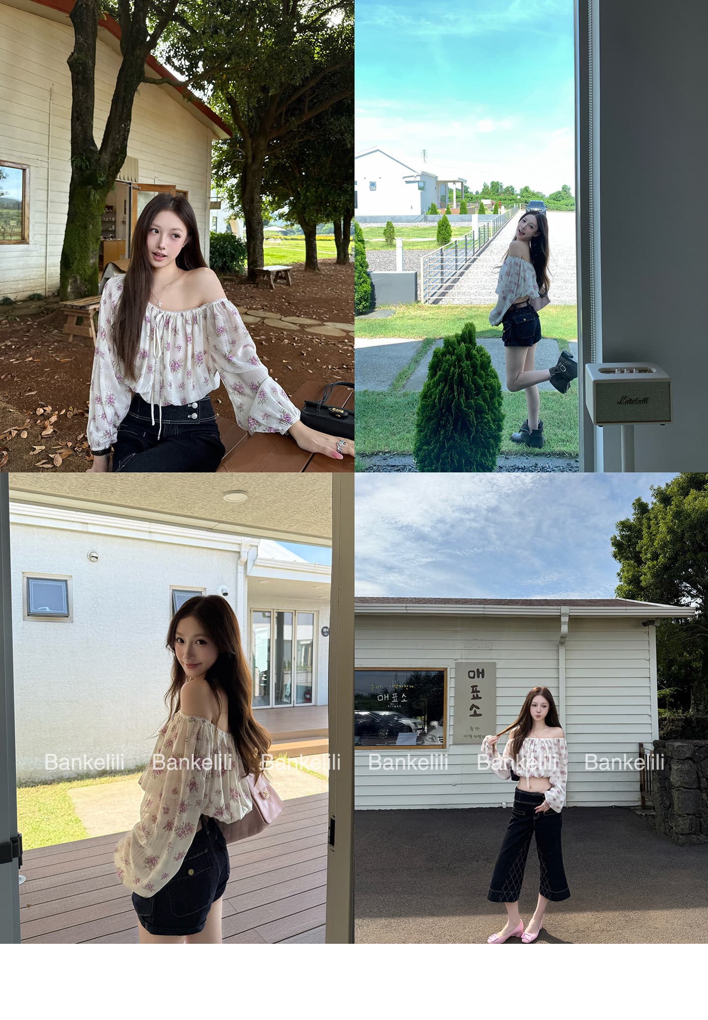 밤나무 코코아 bankelili rl 중년 꽃무늬 오프숄더 펌프 로프 꽃무늬 슬림해 보이는 연령 감소 여성 셔츠 여름 상세 이미지 4
