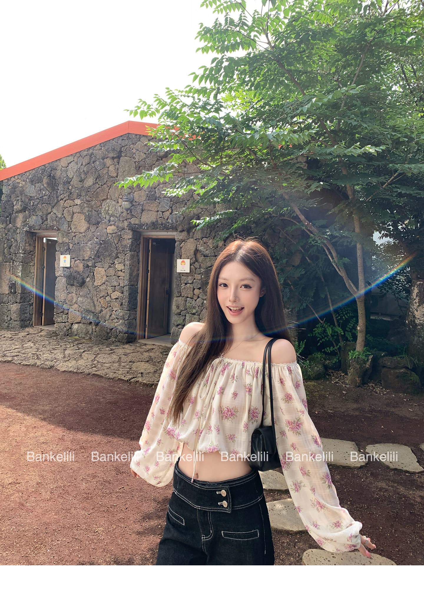 밤나무 코코아 bankelili rl 중년 꽃무늬 오프숄더 펌프 로프 꽃무늬 슬림해 보이는 연령 감소 여성 셔츠 여름 상세 이미지 10
