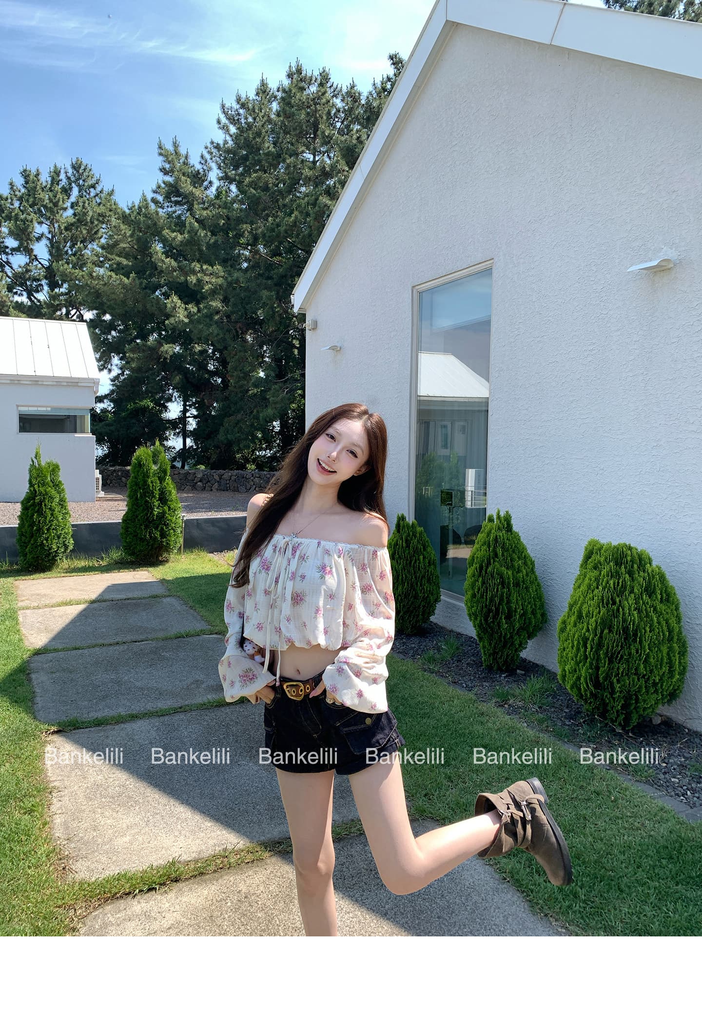 밤나무 코코아 bankelili rl 중년 꽃무늬 오프숄더 펌프 로프 꽃무늬 슬림해 보이는 연령 감소 여성 셔츠 여름 상세 이미지 20
