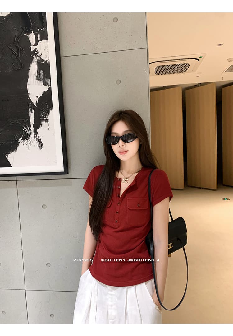작은 6 월 6 월 브리트니 c 조금 스키니 t 세부 사항 전체 점수 3 차원 워크웨어 주머니 슬림해 보이는 마이크로 허리 수축 반팔 티셔츠 상세 이미지 12