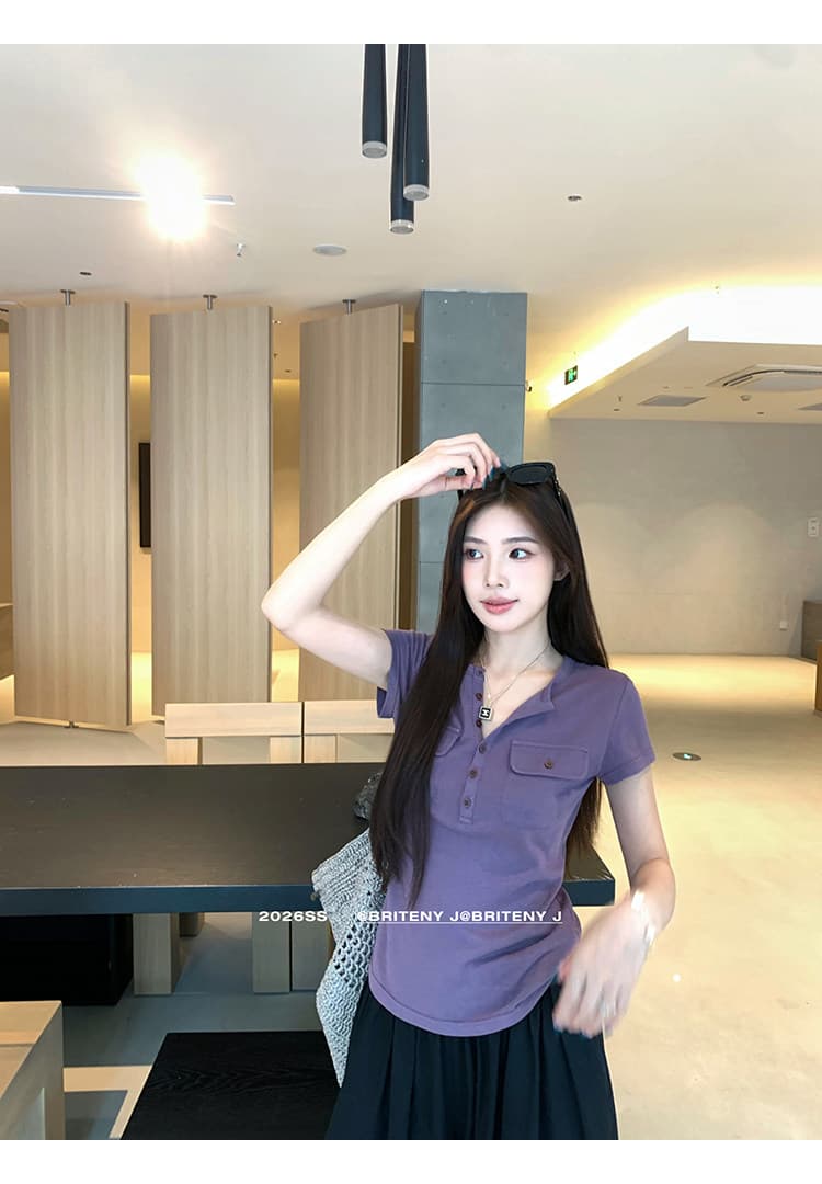 작은 6 월 6 월 브리트니 c 조금 스키니 t 세부 사항 전체 점수 3 차원 워크웨어 주머니 슬림해 보이는 마이크로 허리 수축 반팔 티셔츠 상세 이미지 17