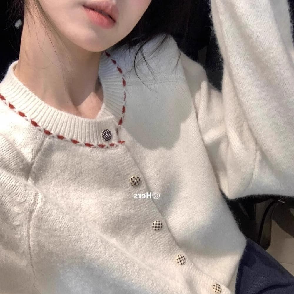 레트로 회색 스웨터 오픈 가디건 여성 봄 가을 카디건 얇은 스타일 재킷 체크무늬 단추 디자인 센스 루즈핏 맨위 이미지 5