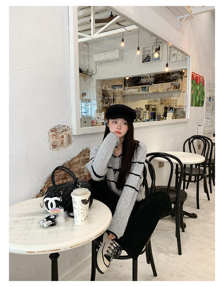 작은 키 새로운 회색 맨위 여성 디자인 센스 나비 매듭 달콤함 패치워크 오픈 가디건 스웨터 상세 이미지 6