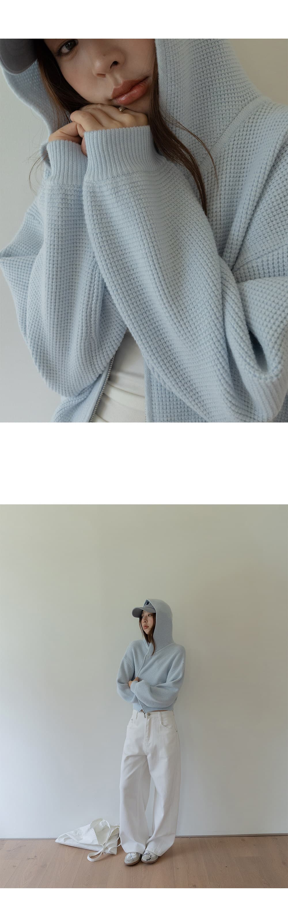 쇼트 스타일 스웨터 오픈 가디건 여성 코트 후아 남편 그리드 후드 지퍼 루즈핏 고급 센스 2026 봄 가을 새로운 상세 이미지 5