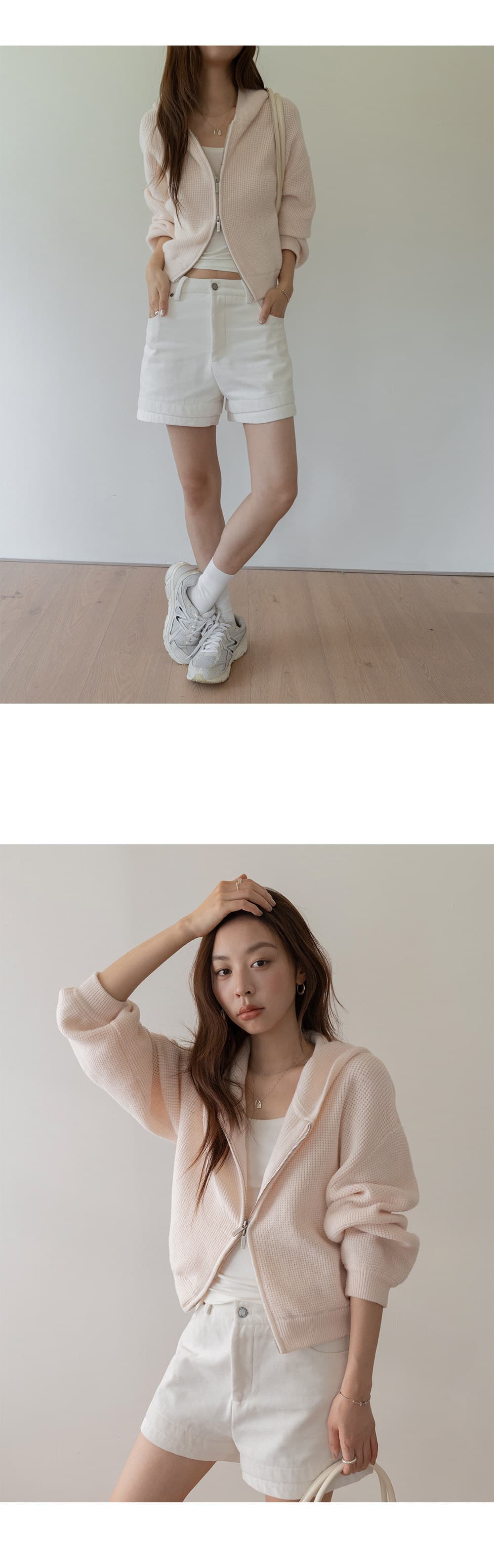 쇼트 스타일 스웨터 오픈 가디건 여성 코트 후아 남편 그리드 후드 지퍼 루즈핏 고급 센스 2026 봄 가을 새로운 상세 이미지 9