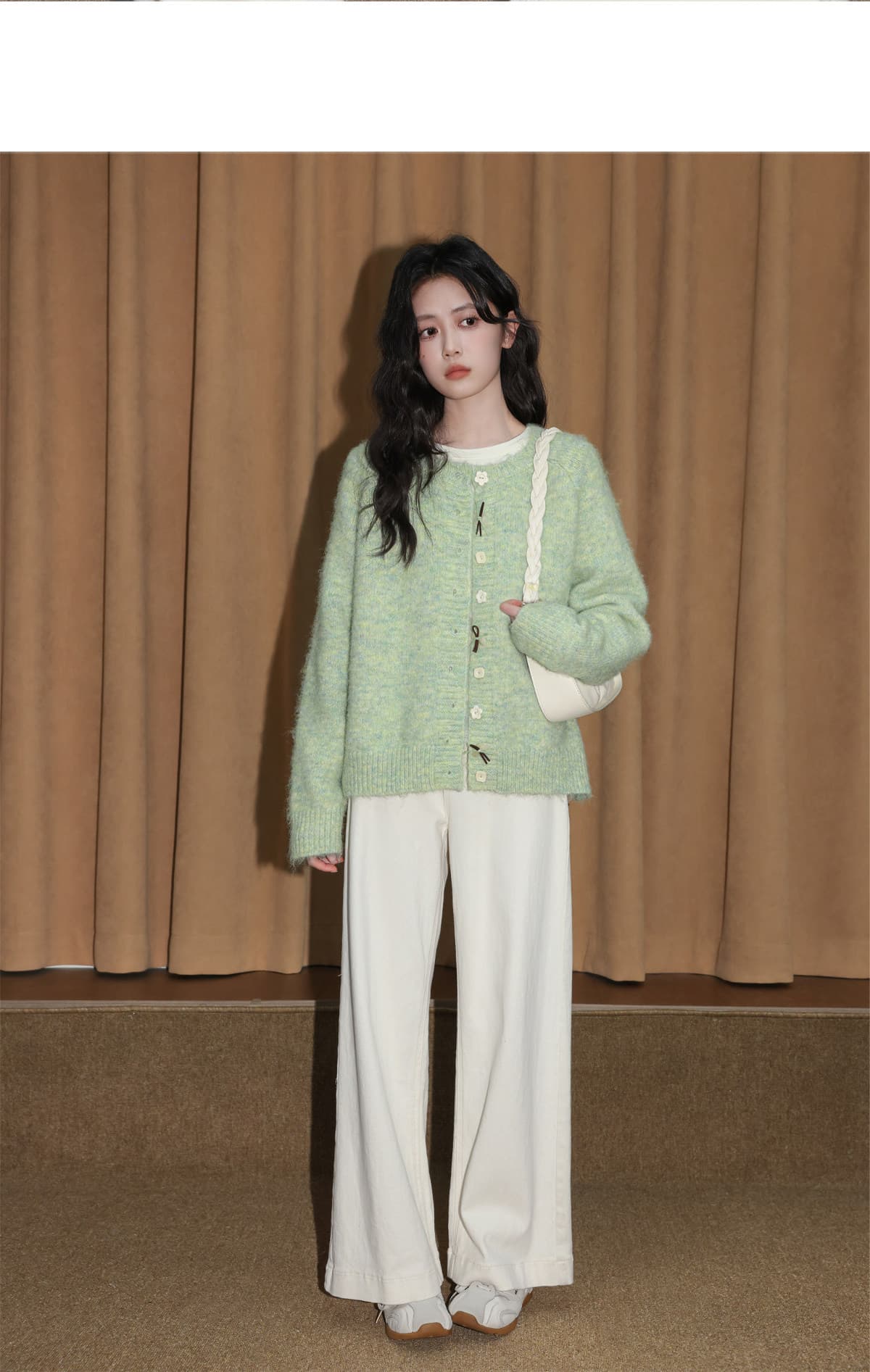 밝은 녹색 라운드 넥 스웨터 여성 코트 가을 겨울 2026 새로운 와이드 부드러운 찹쌀 두꺼운 니트 오픈 가디건 외부 잡아라. 의류 상세 이미지 6