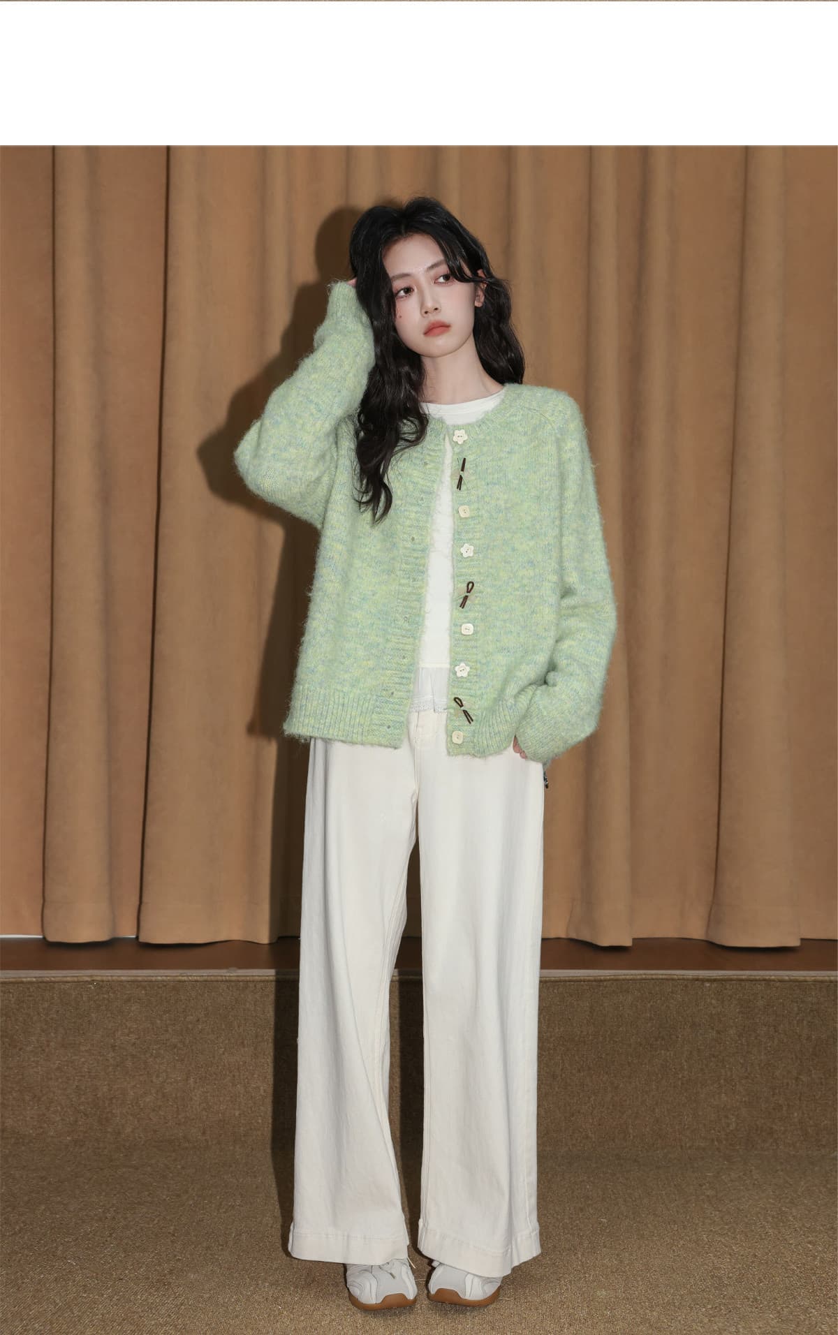 밝은 녹색 라운드 넥 스웨터 여성 코트 가을 겨울 2026 새로운 와이드 부드러운 찹쌀 두꺼운 니트 오픈 가디건 외부 잡아라. 의류 상세 이미지 7