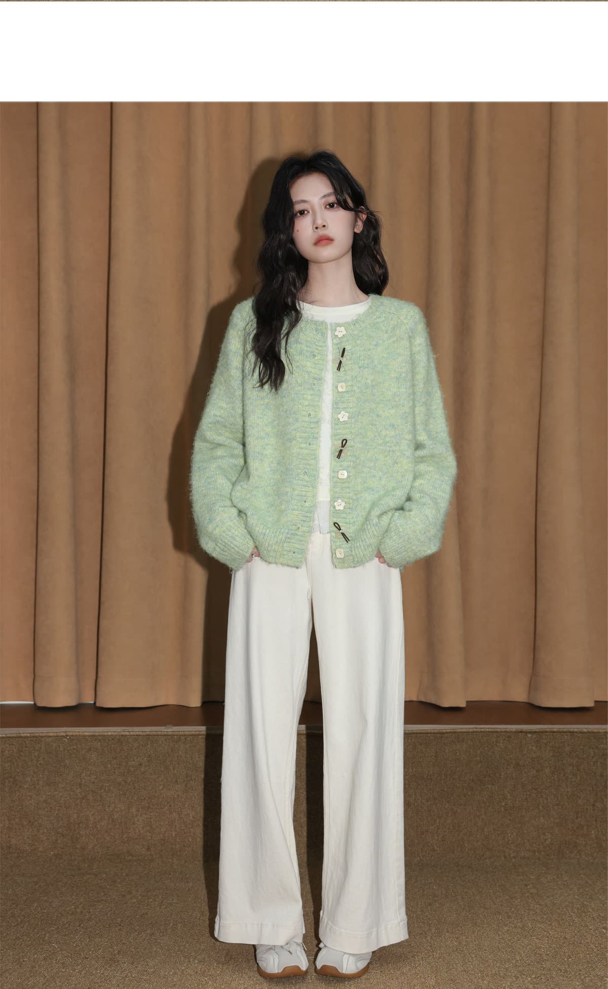 밝은 녹색 라운드 넥 스웨터 여성 코트 가을 겨울 2026 새로운 와이드 부드러운 찹쌀 두꺼운 니트 오픈 가디건 외부 잡아라. 의류 상세 이미지 8
