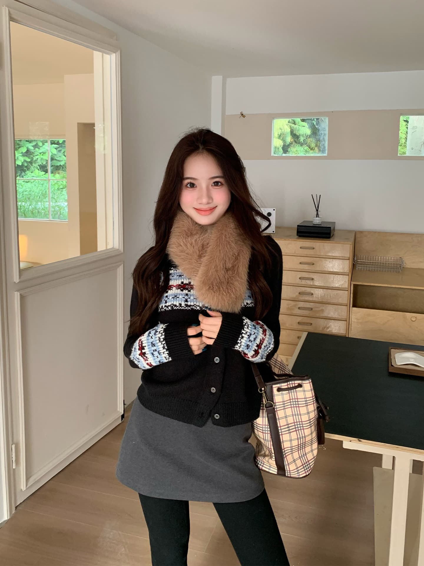 주황색 서브 트리 어디 레트로 공정한 섬 자카드 스웨터 니트 오픈 가디건 여성 봄 가을 부드러운 찹쌀 느긋한 긴팔 맨위 이미지 5