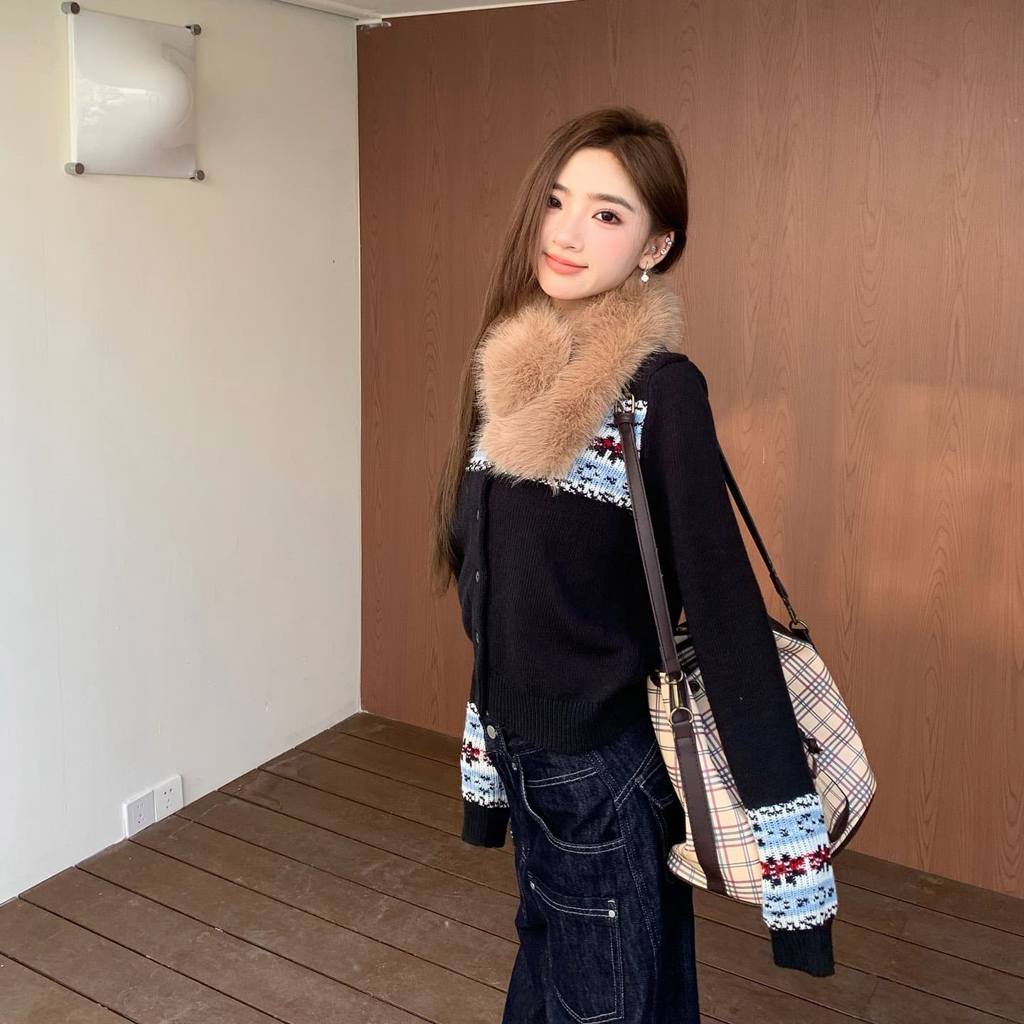 주황색 서브 트리 어디 레트로 공정한 섬 자카드 스웨터 니트 오픈 가디건 여성 봄 가을 부드러운 찹쌀 느긋한 긴팔 맨위 이미지 6