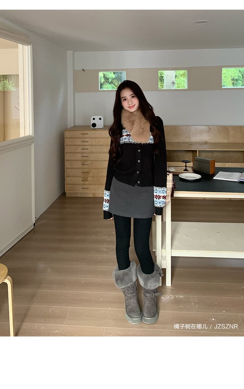 주황색 서브 트리 어디 레트로 공정한 섬 자카드 스웨터 니트 오픈 가디건 여성 봄 가을 부드러운 찹쌀 느긋한 긴팔 맨위 상세 이미지 7