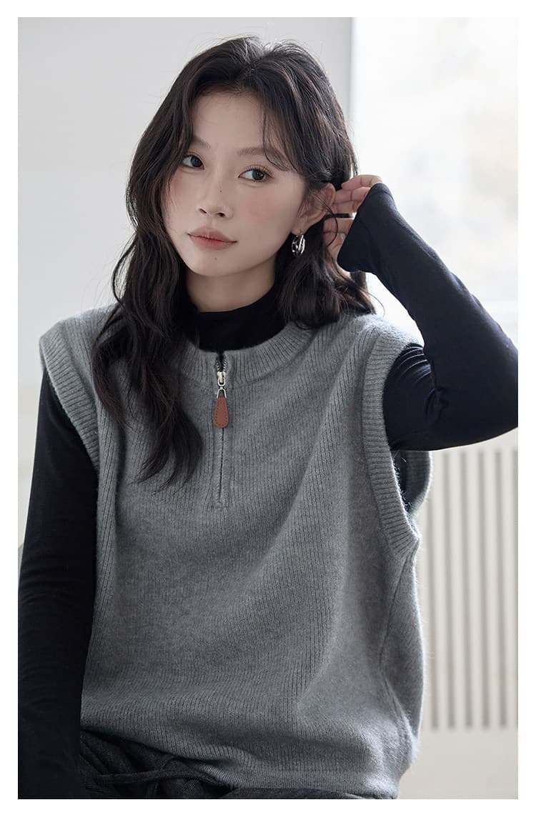 huixi 페인트 부서 회색 니트 조끼 여자 2026 봄 가을 새로운 작은 대중 다용도 스택 착용 민소매 스웨터 조끼 상세 이미지 3