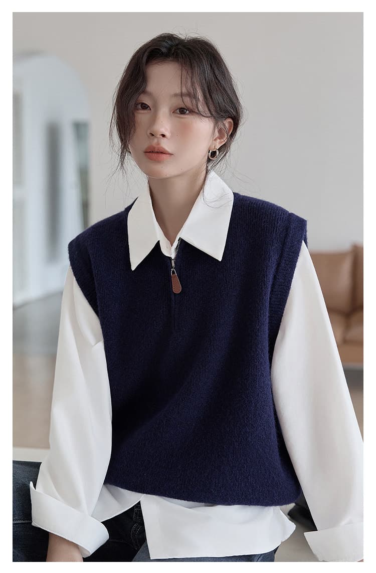 huixi 페인트 부서 회색 니트 조끼 여자 2026 봄 가을 새로운 작은 대중 다용도 스택 착용 민소매 스웨터 조끼 상세 이미지 12