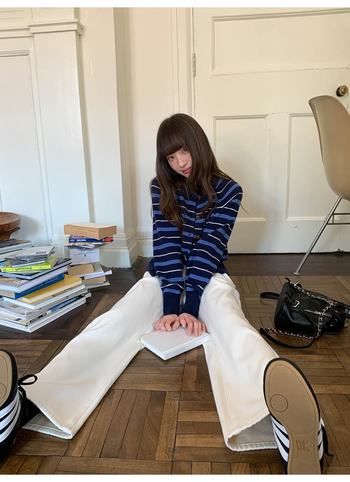 안녕하세요. 대포 레트로 배색 스트라이프 니트 오픈 가디건 여성 봄 가을 2026 새로운 느슨함 센스 캐주얼 슬림해 보이는 맨위 상세 이미지 21