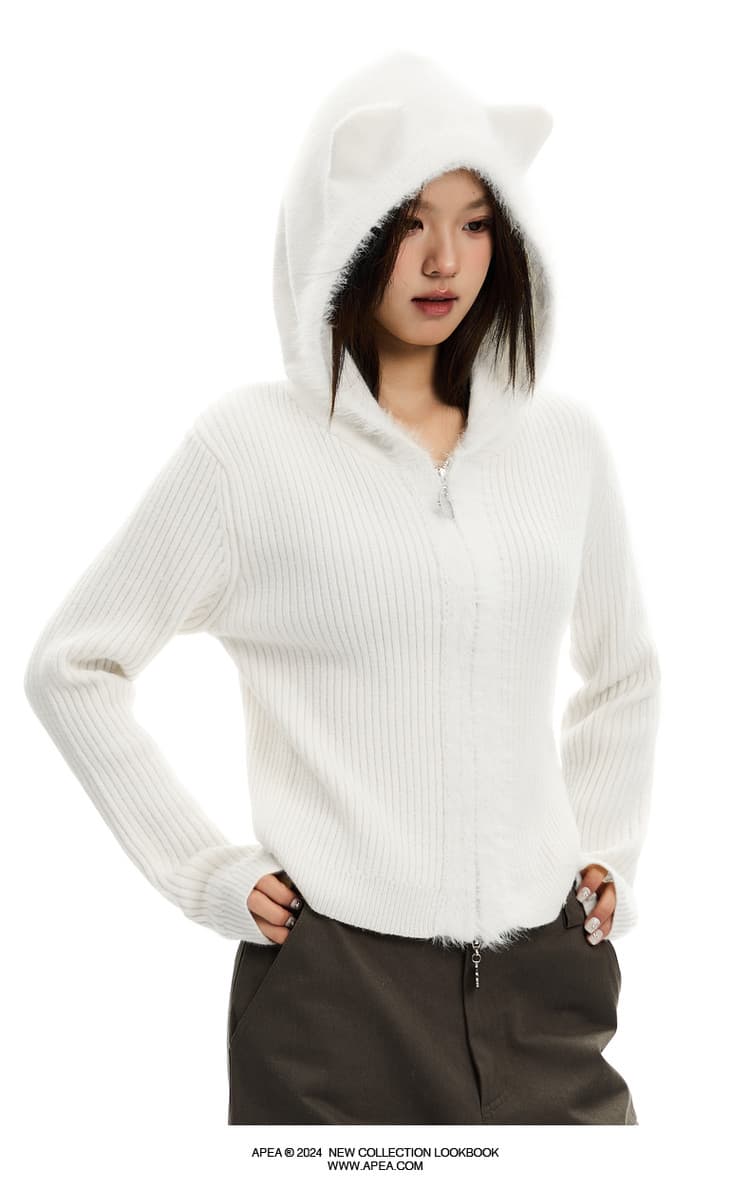 apea 레트로 귀여운 작은 곰 스웨터 여성 코트 가을 겨울철 거친 가장자리 패치워크 후드 쇼트 스타일 니트 오픈 가디건 맨위 상세 이미지 15