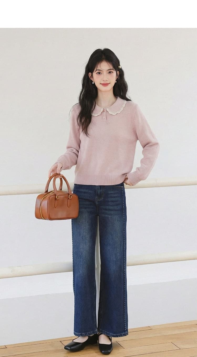 달콤함 베이비 칼라 핑크색 니트 스웨터 여성 2026 봄 가을 새로운 디자인 센스 작은 대중 루즈핏 긴팔 맨위 상세 이미지 10