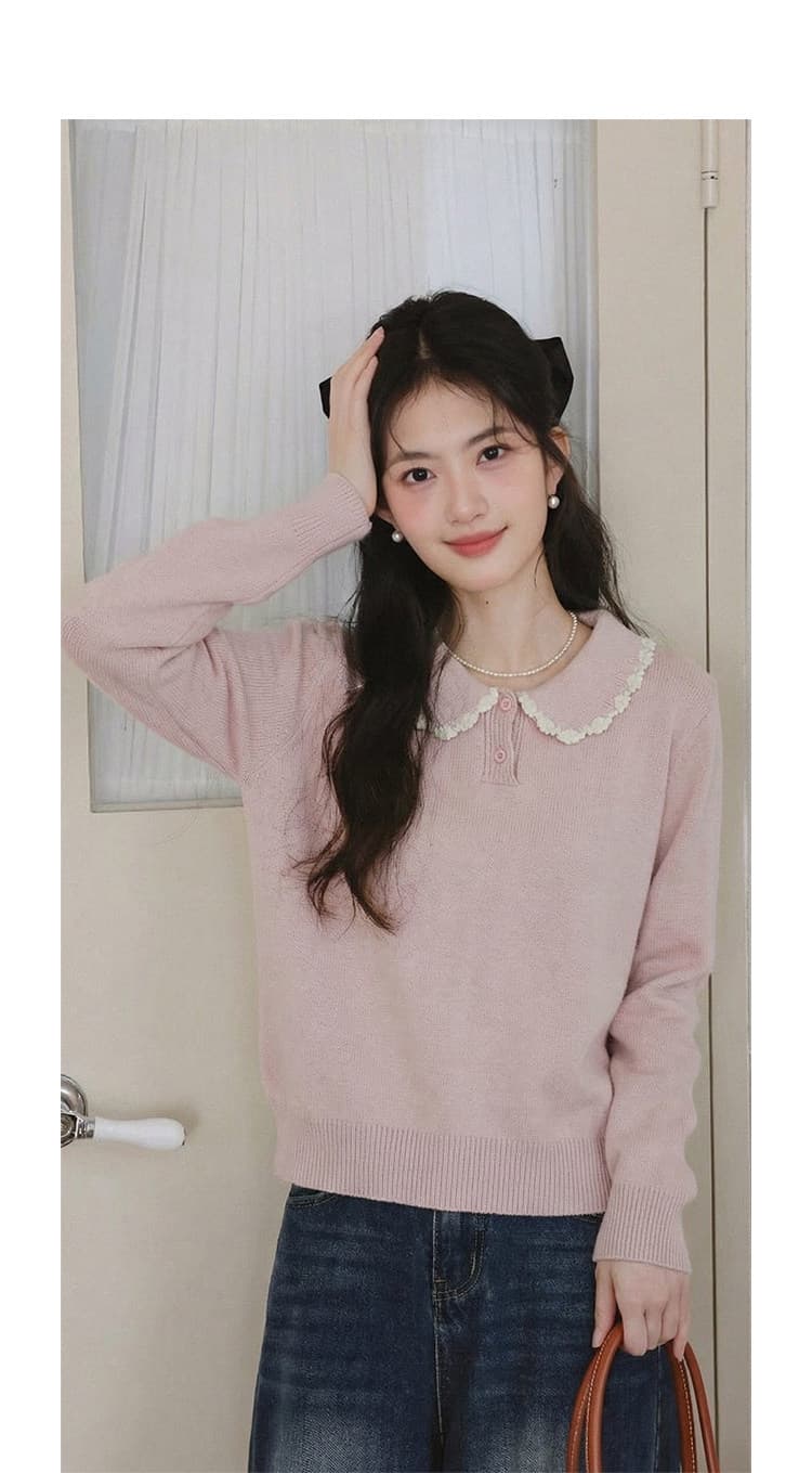 달콤함 베이비 칼라 핑크색 니트 스웨터 여성 2026 봄 가을 새로운 디자인 센스 작은 대중 루즈핏 긴팔 맨위 상세 이미지 11