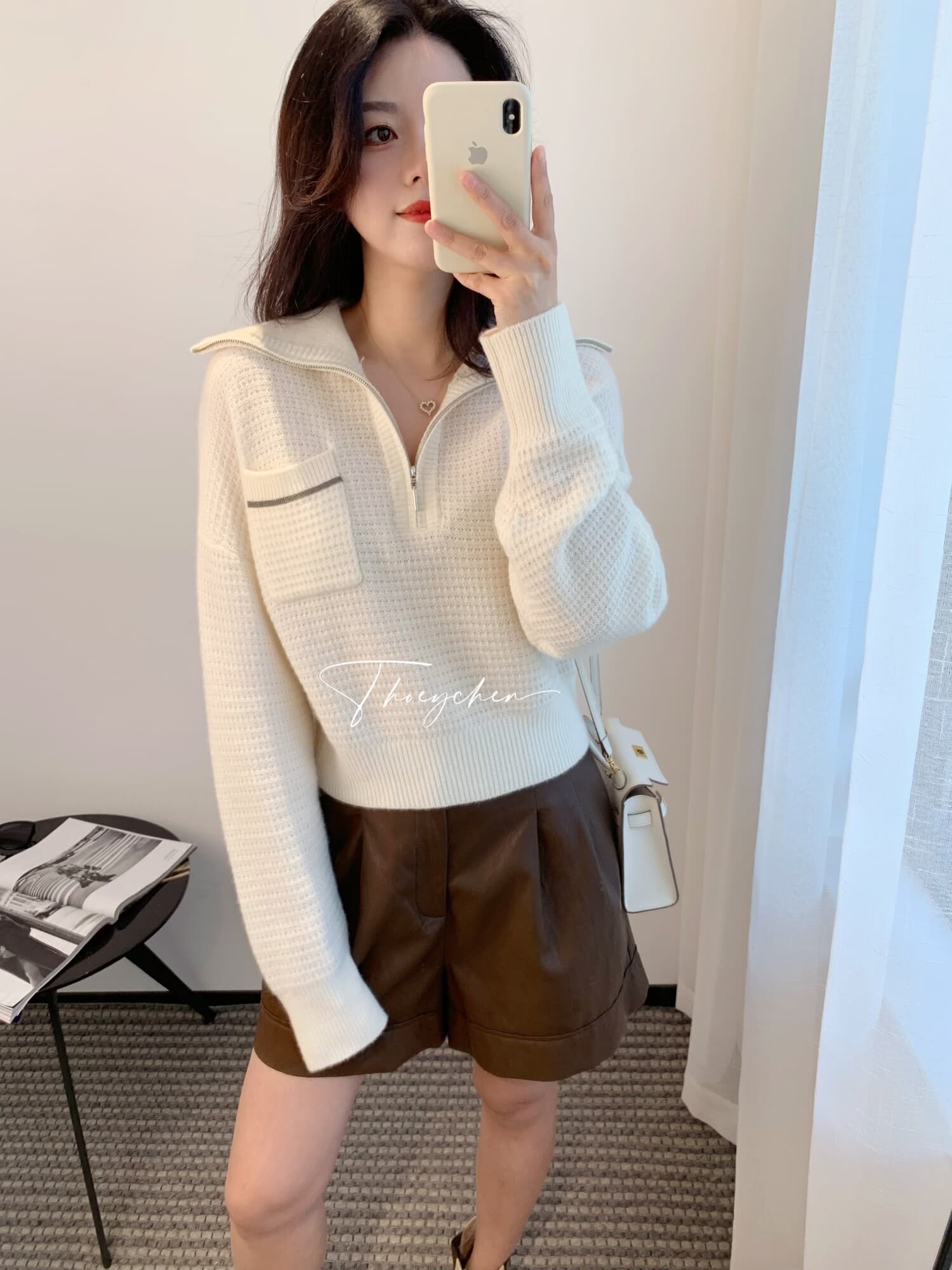 2026 가을 겨울 회색 터틀넥 스웨터 여자 하프 지퍼 폴로 칼라 느긋한 터틀넥 두꺼운 스타일 니트 스웨터 재킷 상세 이미지 18