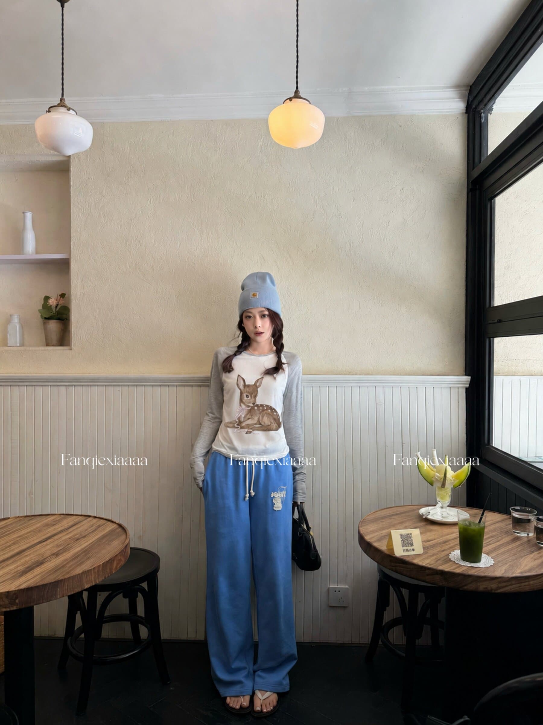 토마토 남자 작은 사슴 충돌 100 라이 경기 서울 삽입 어깨 소매 프린트 긴팔 티셔츠 여성 배색 라운드 넥 자외선 차단 맨위 상세 이미지 29