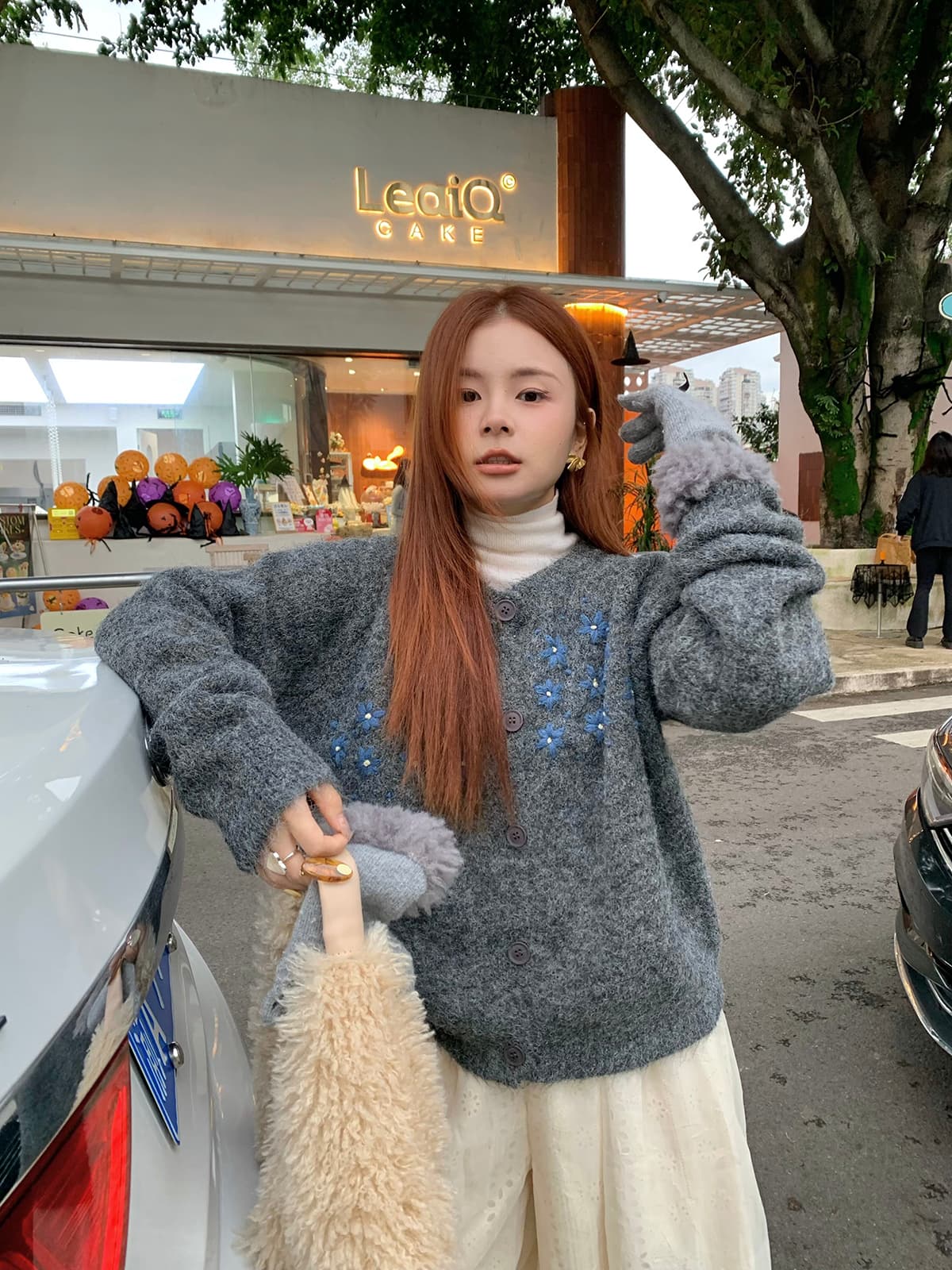 무거운 작업 자수 부드러운 찹쌀 달콤함 한 부서 스웨터 여자 가을 겨울 새로운 루즈핏 느긋한 바람 긴팔 다용도 니트 오픈 가디건 상세 이미지 8