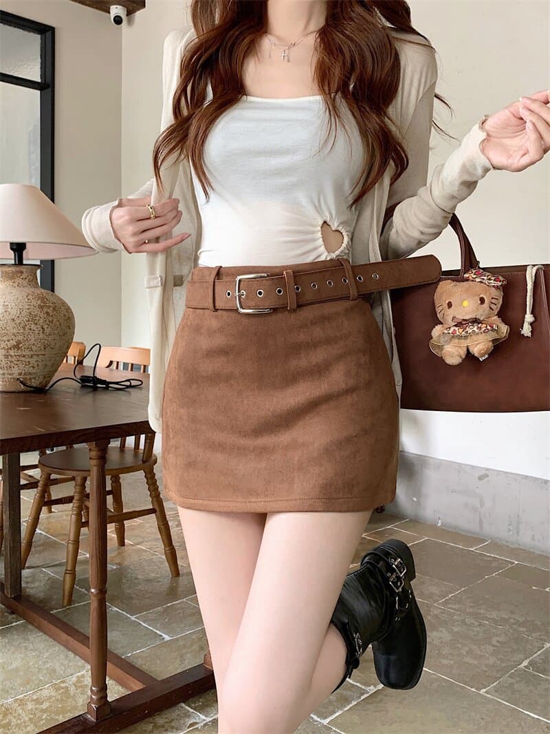 핫걸 바람 아메리칸 레트로 커피 색상 다용도 반신 스커트 여성 가을 하이웨이스트 슬림해 보이는 타이트 스커트 노출 방지 짧은 치마 상세 이미지 10