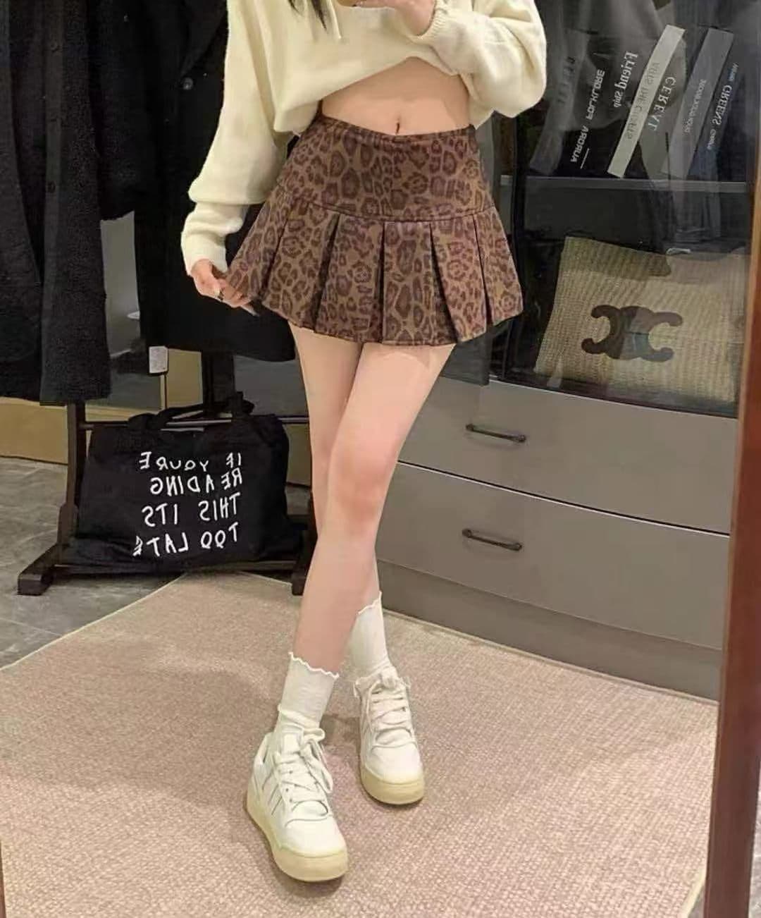 가을 새로운 한 부서 ins 레트로 핫걸 하이웨이스트 슬림해 보이는 레오파드 무늬 반신 스커트 여성 다용도 A라인 스커트 트렌디 이미지 2