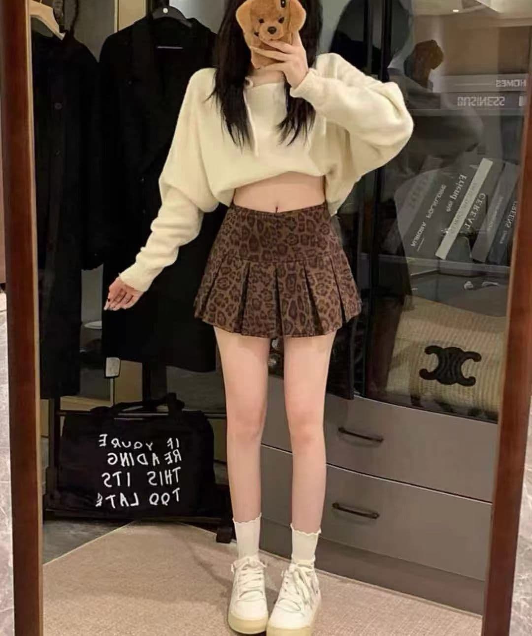가을 새로운 한 부서 ins 레트로 핫걸 하이웨이스트 슬림해 보이는 레오파드 무늬 반신 스커트 여성 다용도 A라인 스커트 트렌디 이미지 5