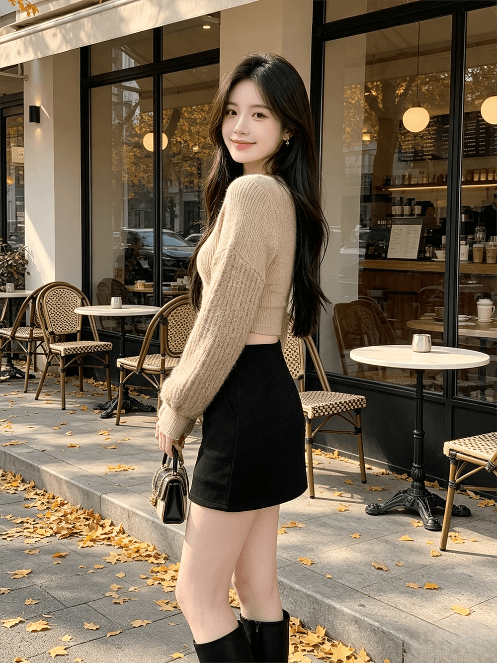 실사 스웨이드 원단 커피 색상 반신 스커트 여성 계절 작은 키 하이웨이스트 슬림해 보이는 노출 방지 한 마디 핫걸 타이트 스커트 미니 스커트 상세 이미지 8