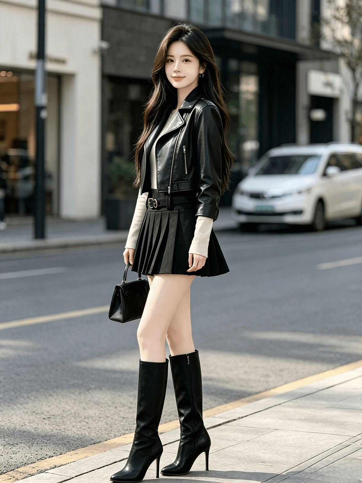 실사 사슴 캐시미어 반신 스커트 여성 봄 가을 2026 새로운 하이웨이스트 한 마디 미니 스커트 작은 키 슬림해 보이는 플리츠 스커트 이미지 3