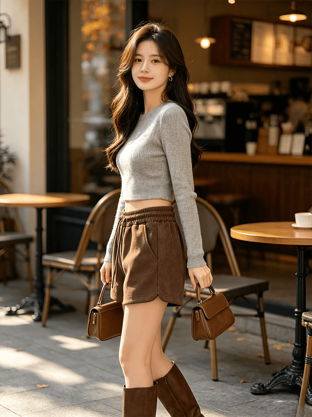 실사 패션 모방 스웨이드 원단 캐주얼 바지 여성 가을 겨울 새로운 하이웨이스트 스트레이트 타이트 스커트 반바지 상세 이미지 2