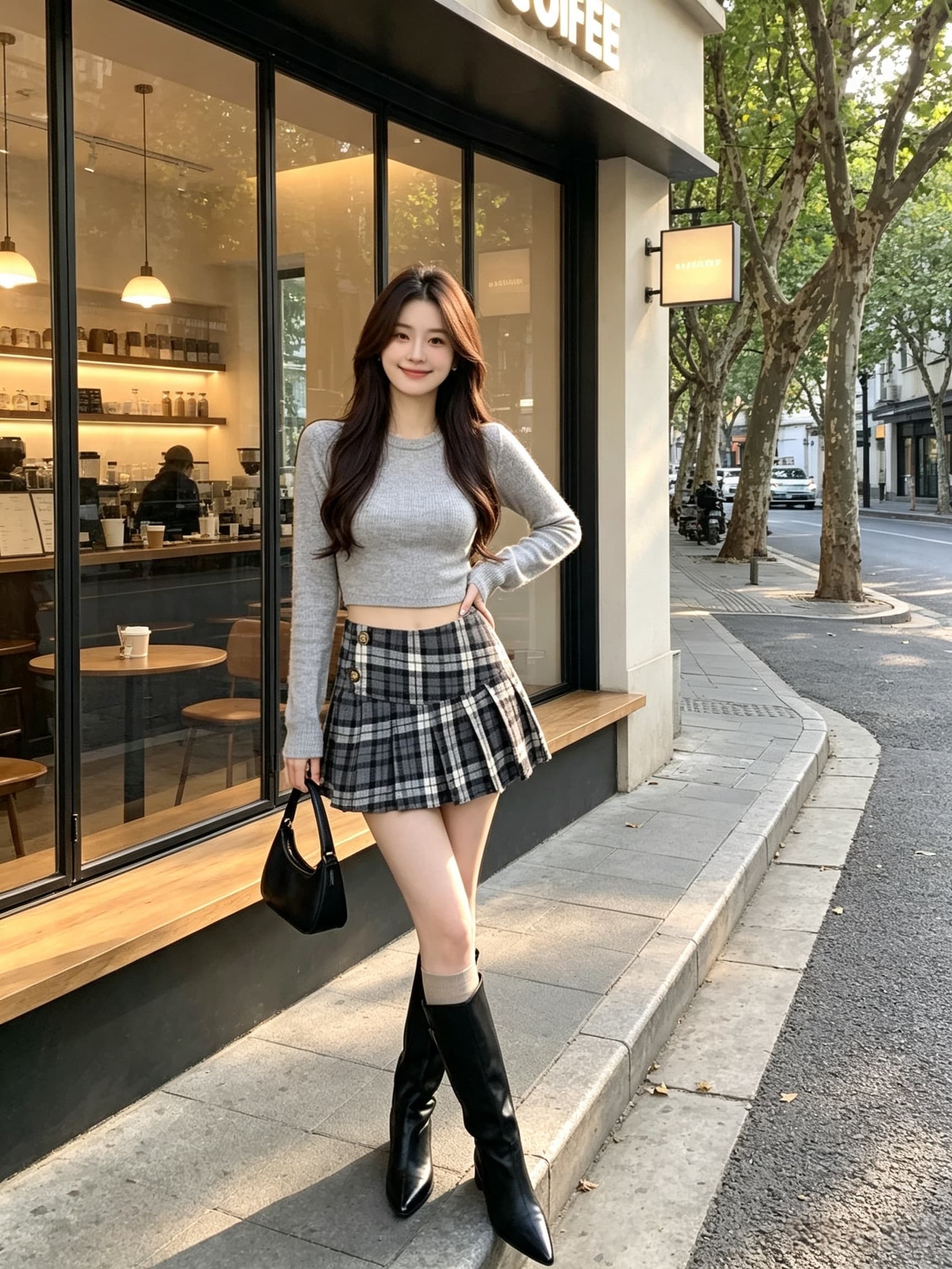실사 레트로 배색 체크무늬 모직 반신 스커트 여성 학원 스타일 플리츠 스커트 슬림해 보이는 하이웨이스트 치마 한 마디 미니 스커트 상세 이미지 7