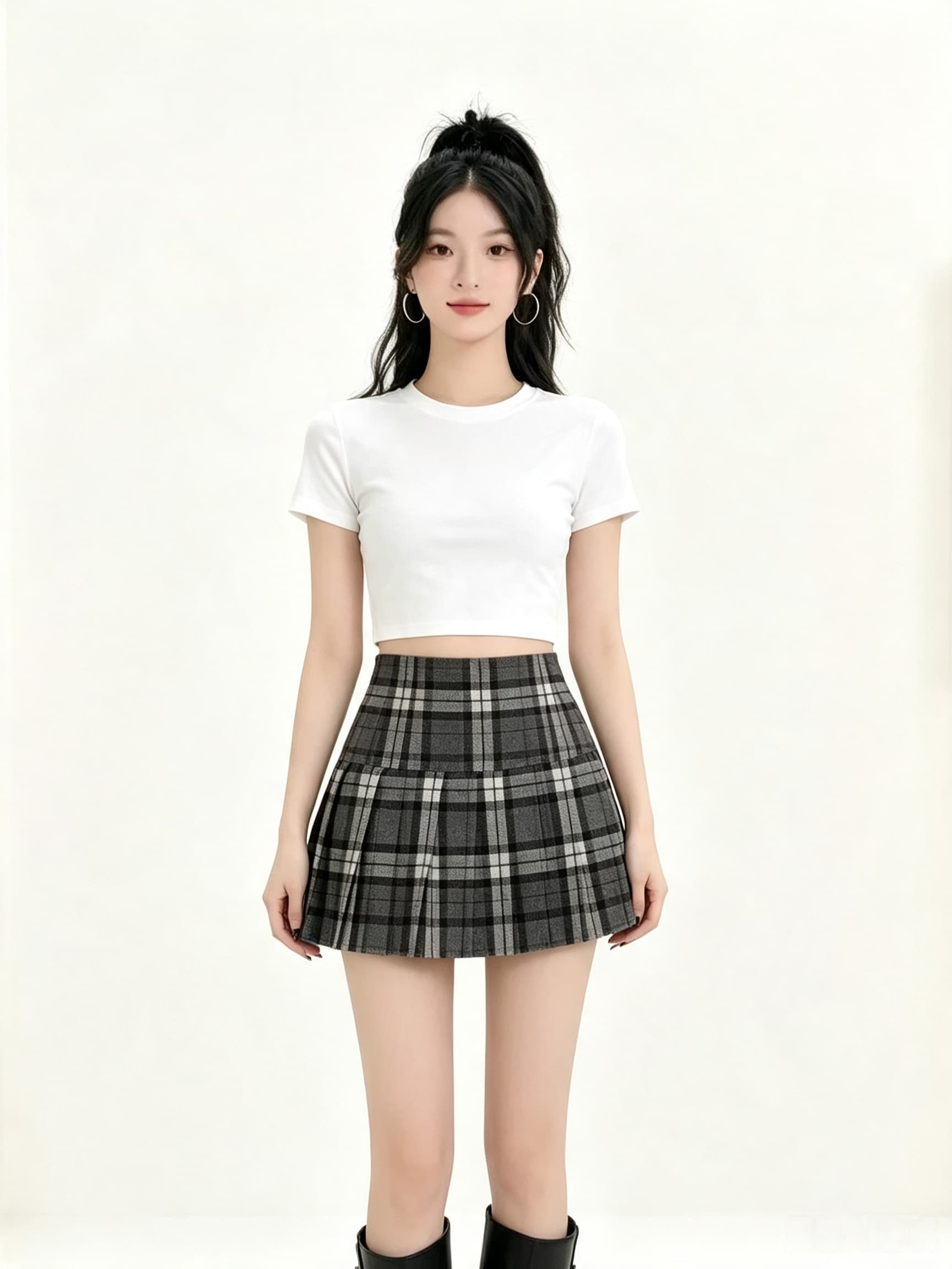 실사 레트로 배색 체크무늬 반신 스커트 여성 새로운 학원 스타일 플리츠 스커트 슬림해 보이는 하이웨이스트 한 마디 미니 스커트 상세 이미지 4