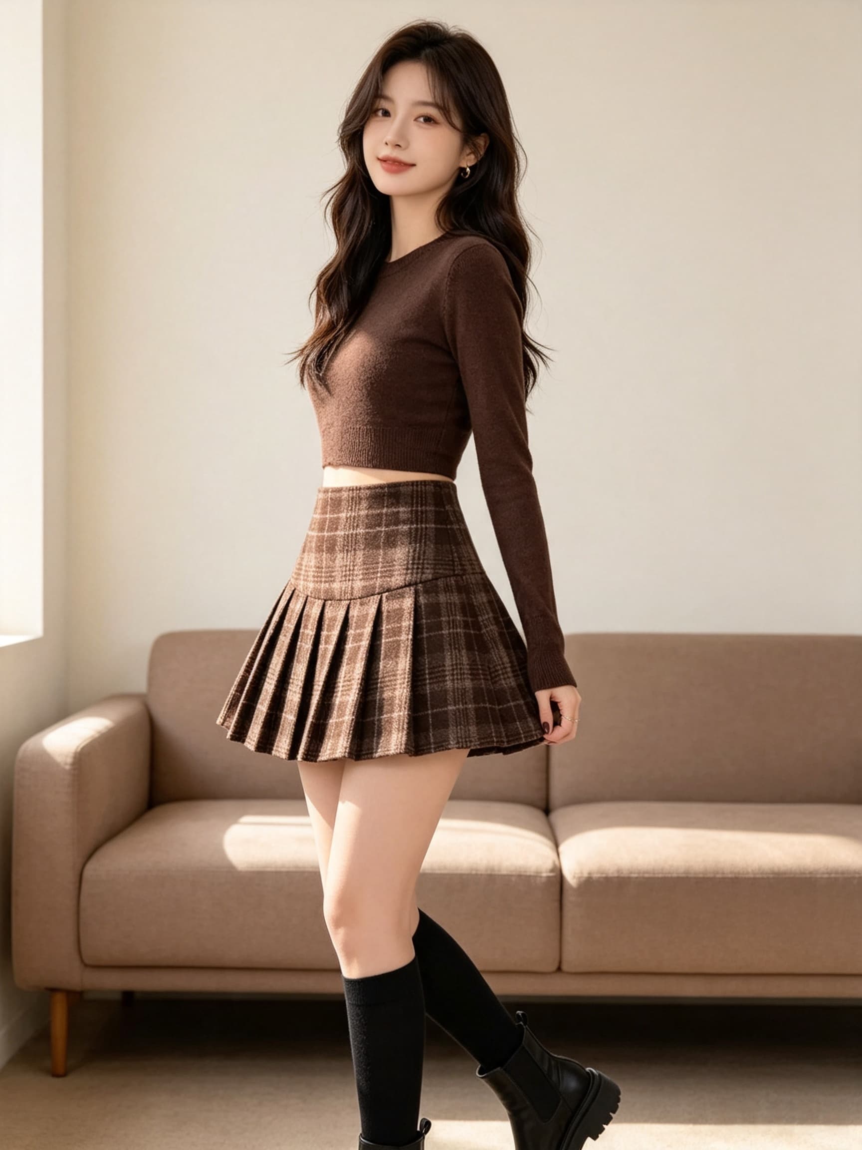 실사 새로운 패션 클래식 레트로 체크무늬 여성 캐주얼 반신 스커트 루즈핏 다용도 이미지 2