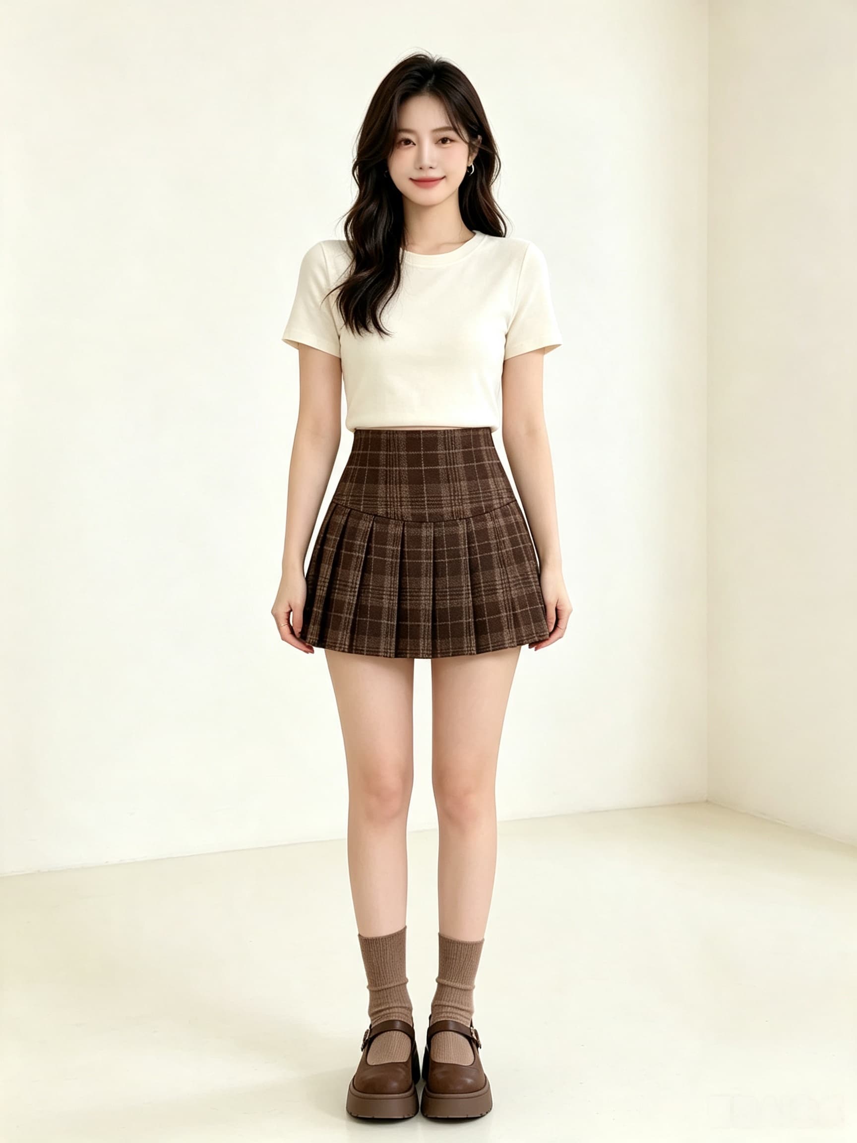실사 새로운 패션 클래식 레트로 체크무늬 여성 캐주얼 반신 스커트 루즈핏 다용도 상세 이미지 5