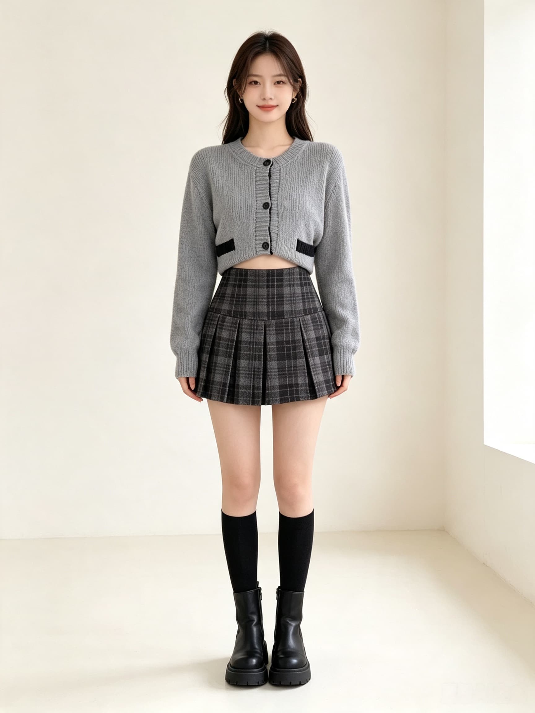 실사 새로운 패션 클래식 레트로 체크무늬 여성 캐주얼 반신 스커트 루즈핏 다용도 상세 이미지 8