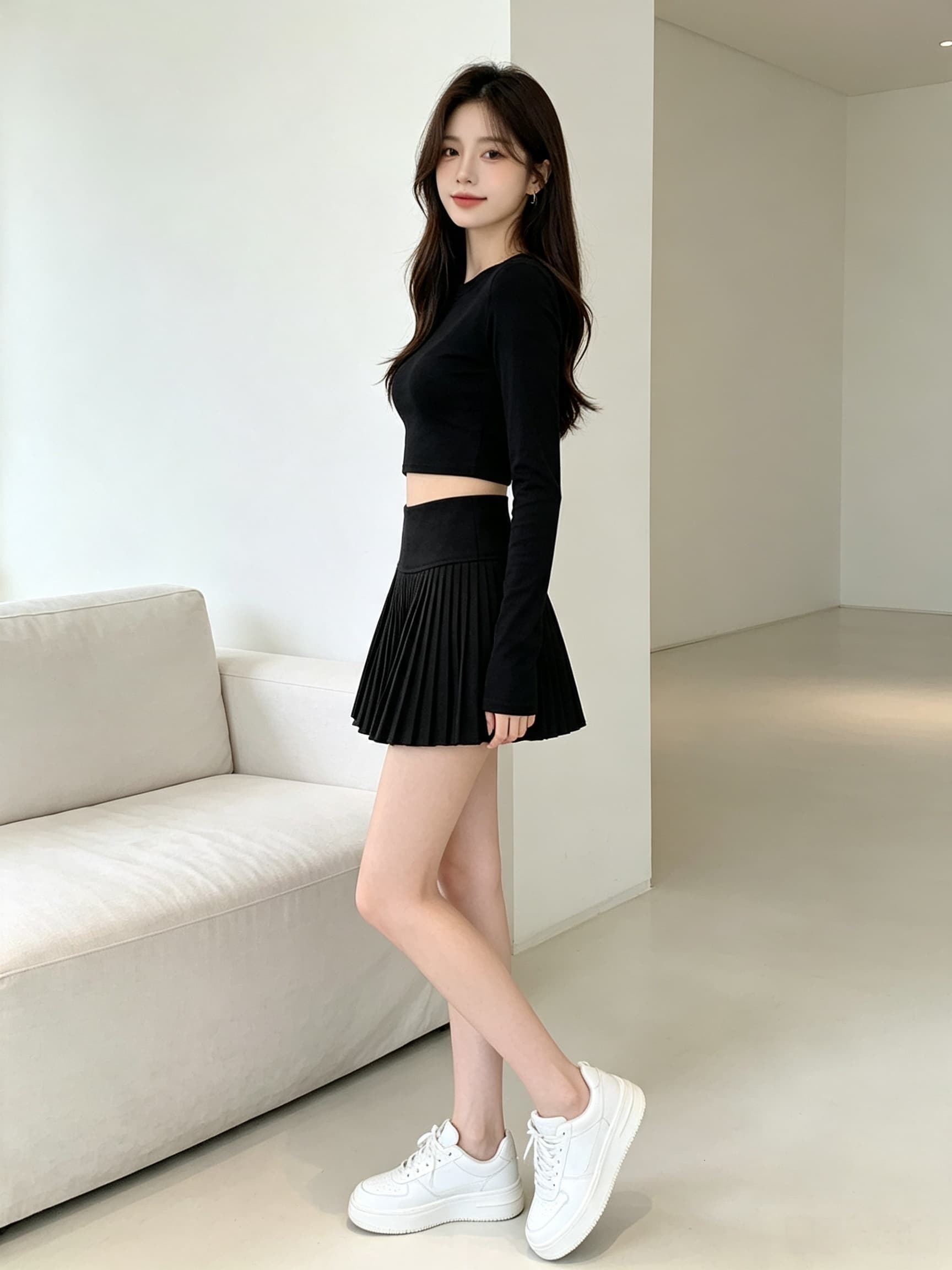 실사 하이웨이스트 플리츠 스커트 여성 작은 키 2026 새로운 연령 감소 다용도 미니 스커트 슬림해 보이는 한 마디 반신 스커트 상세 이미지 9