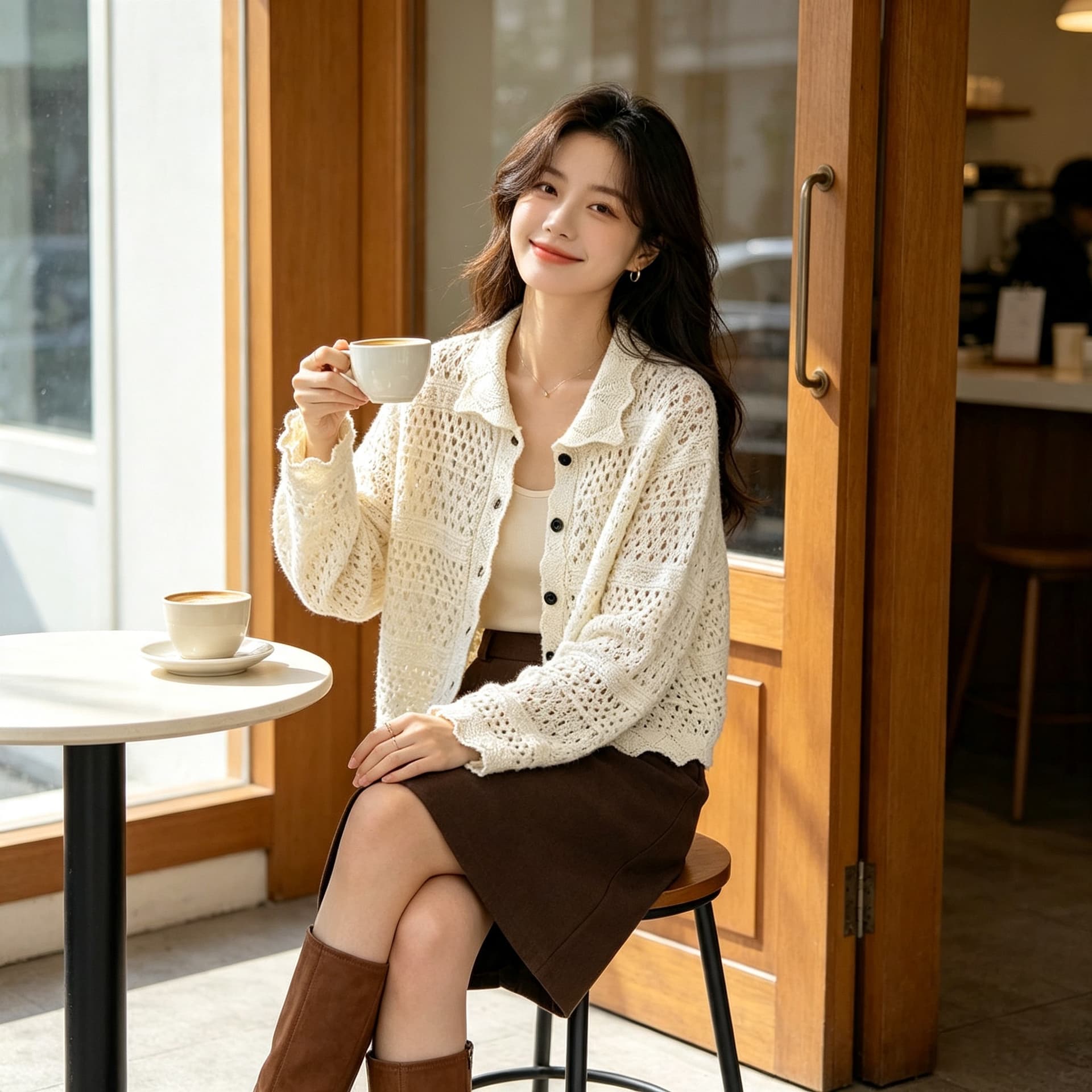 실사 2026 한 부서 폴로 칼라 싱글 줄 버튼 니트 오픈 가디건 여성 봄 가을 새로운 루즈핏 슬림해 보이는 다용도 맨위 트렌디 상세 이미지 4